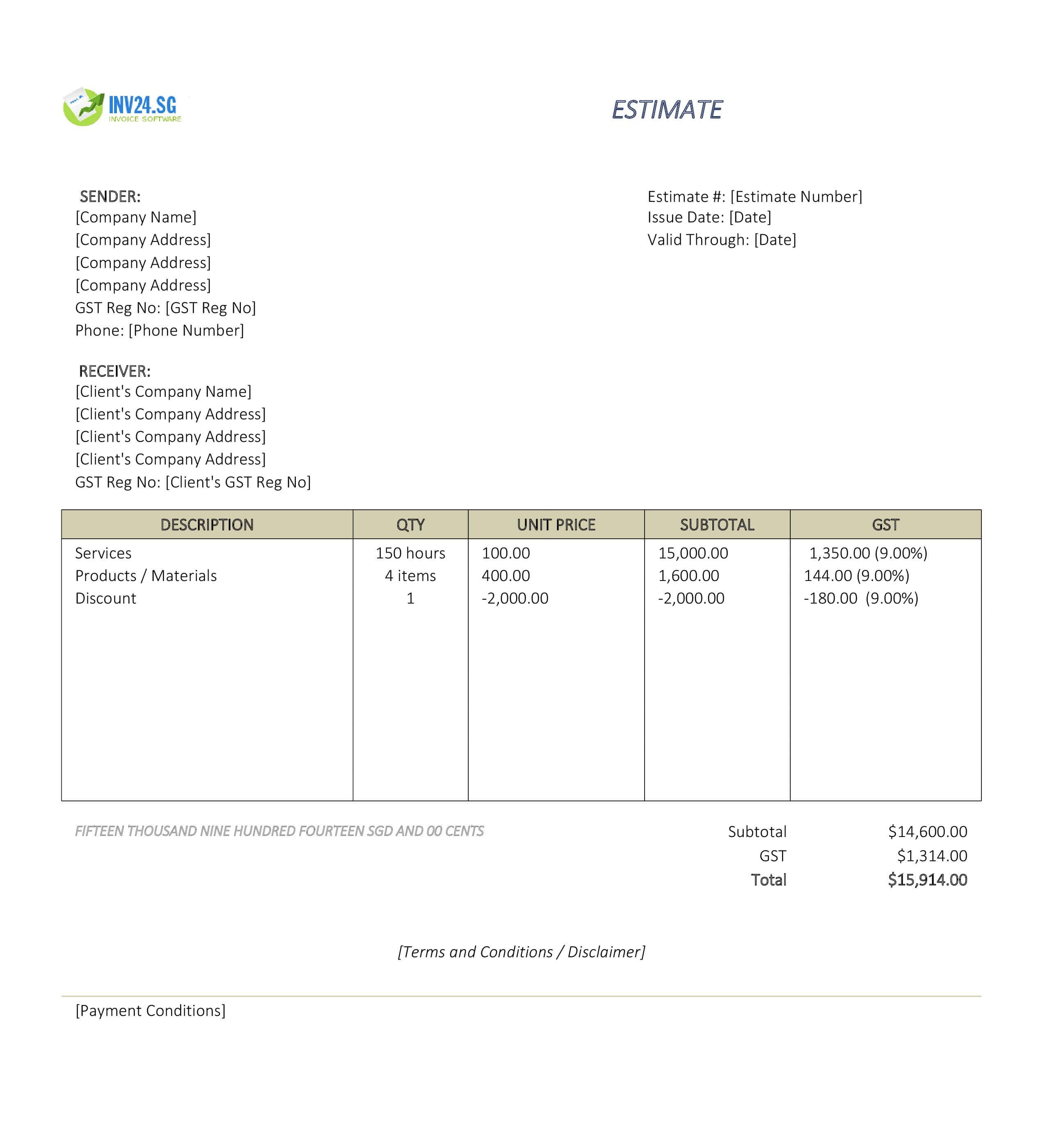 Labor Estimate Template for Singapore (Excel / Google Sheets)