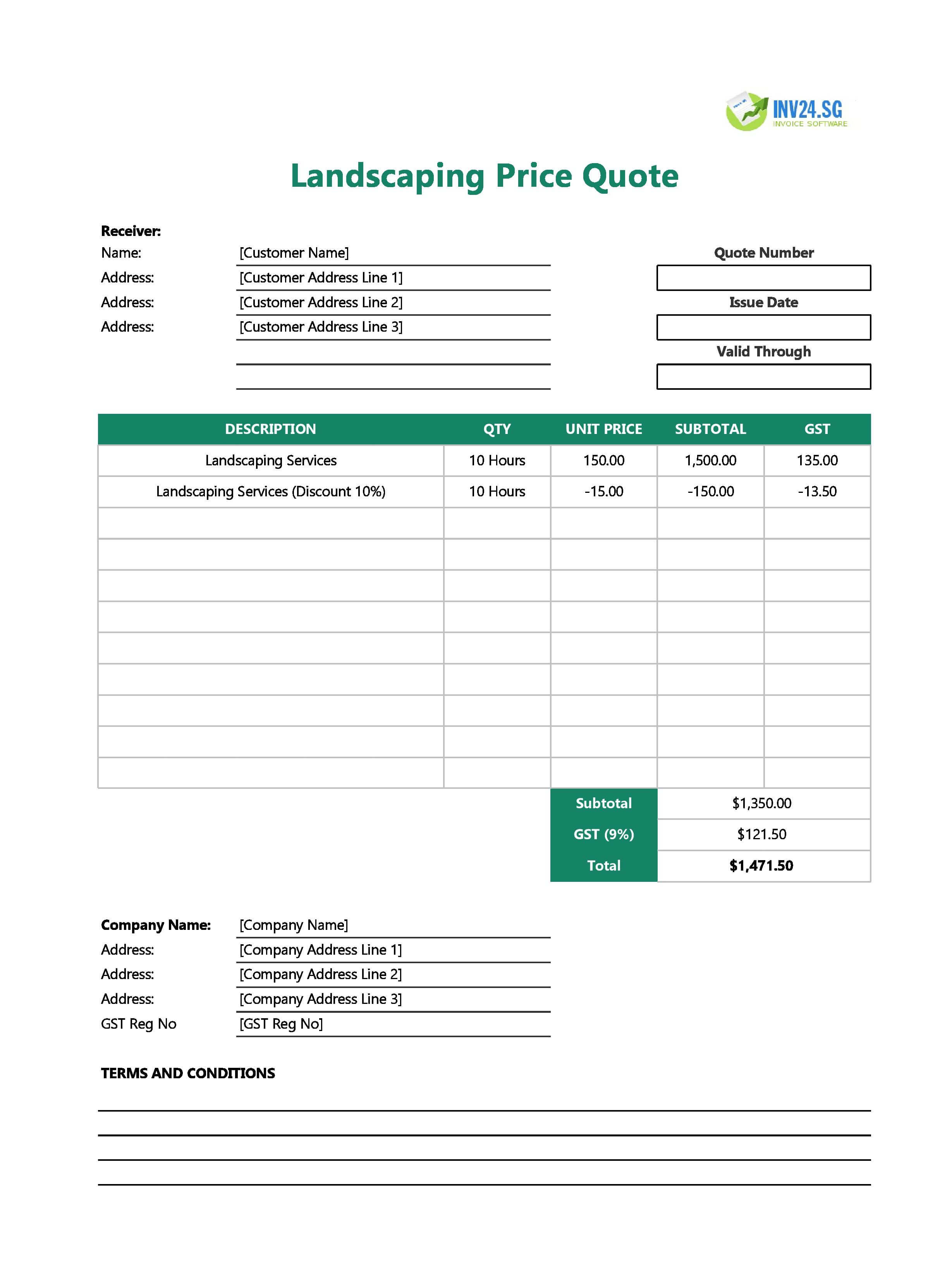 Landscaping Quote Template for Singapore (Excel / Google Sheets)