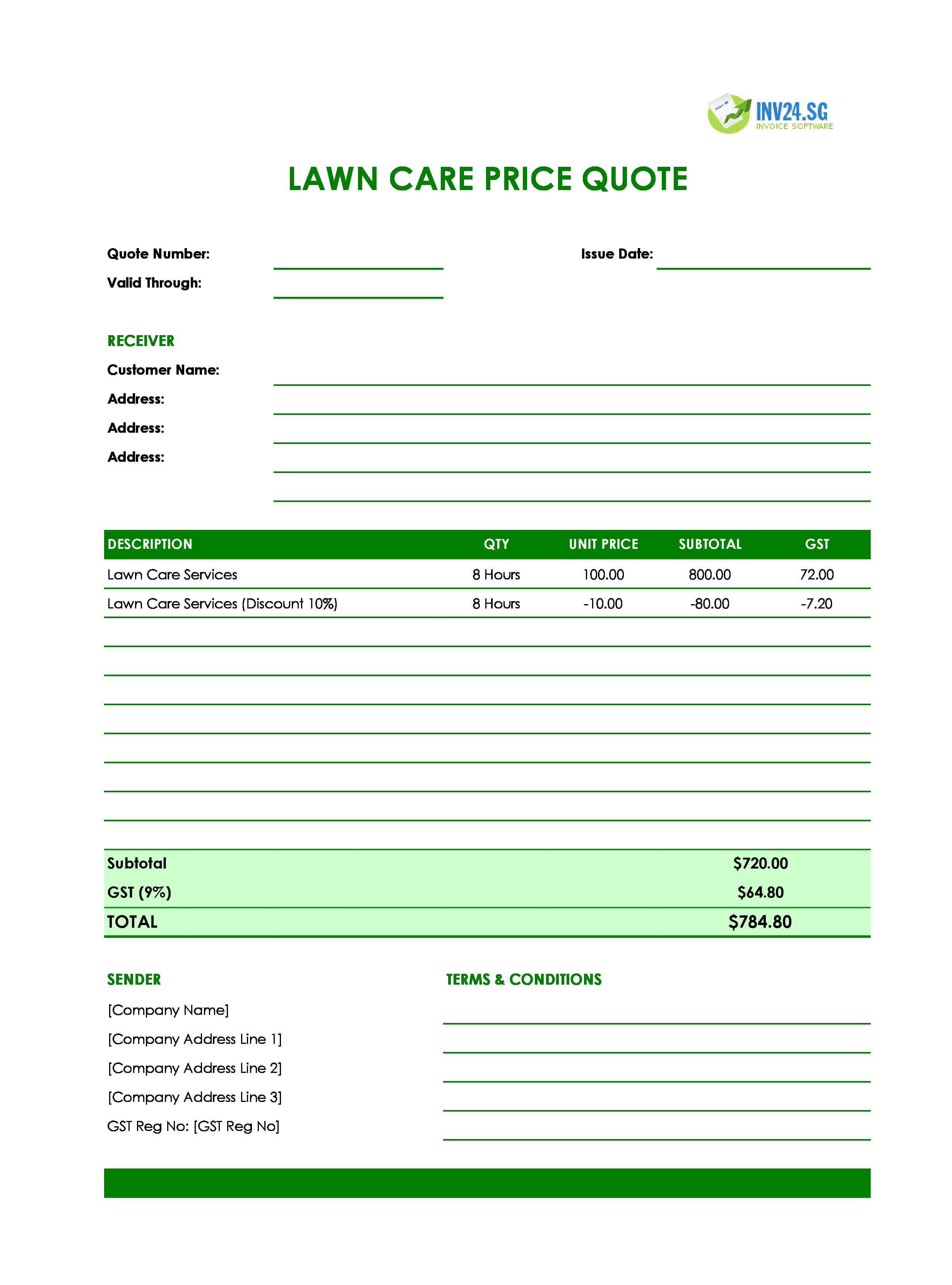 Lawn Care Quote Template for Singapore (Excel / Google Sheets) Lawn Care Quote Template for Singapore (Excel / Google Sheets)