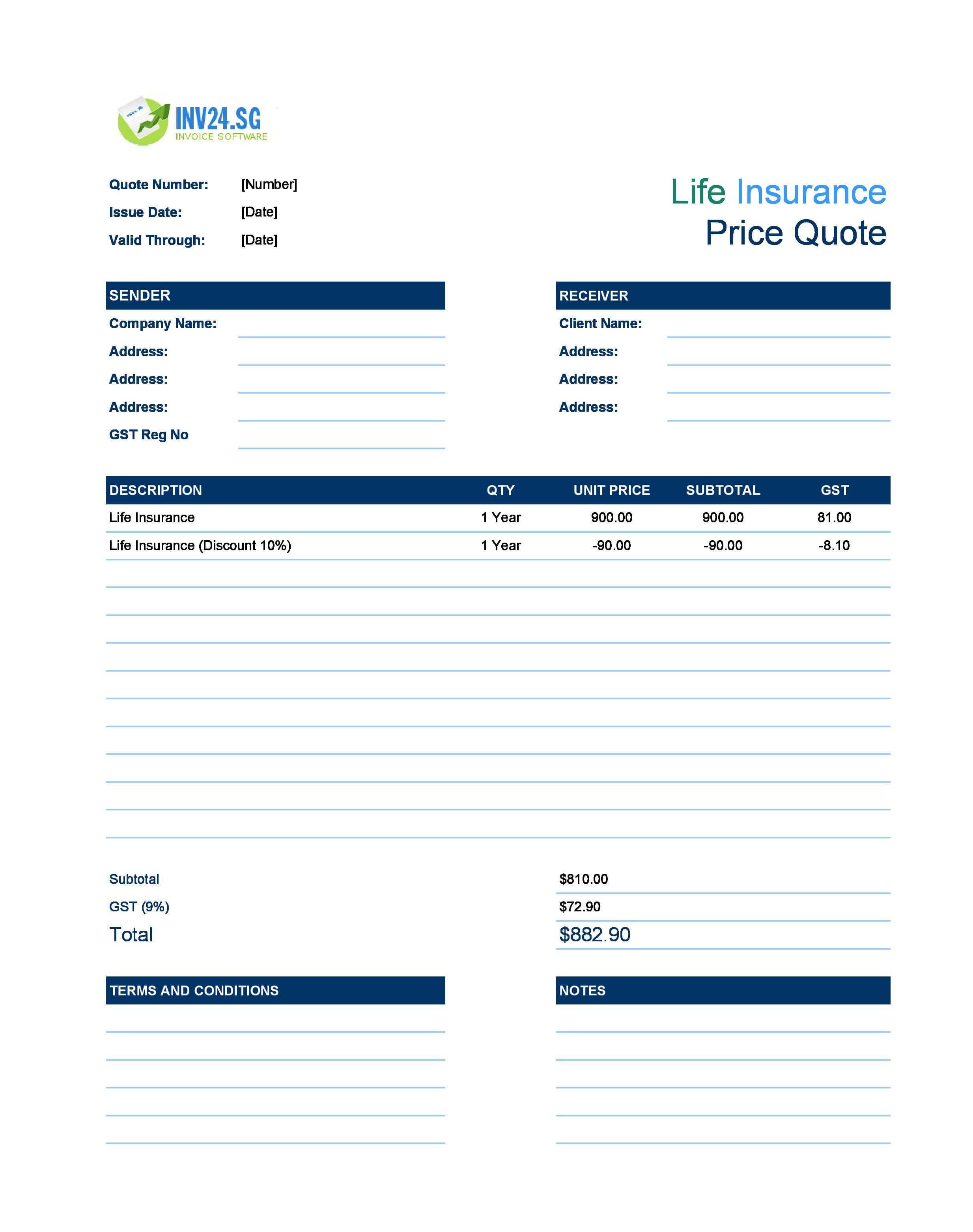 Life Insurance Quote Template for Singapore (Excel / Google Sheets)