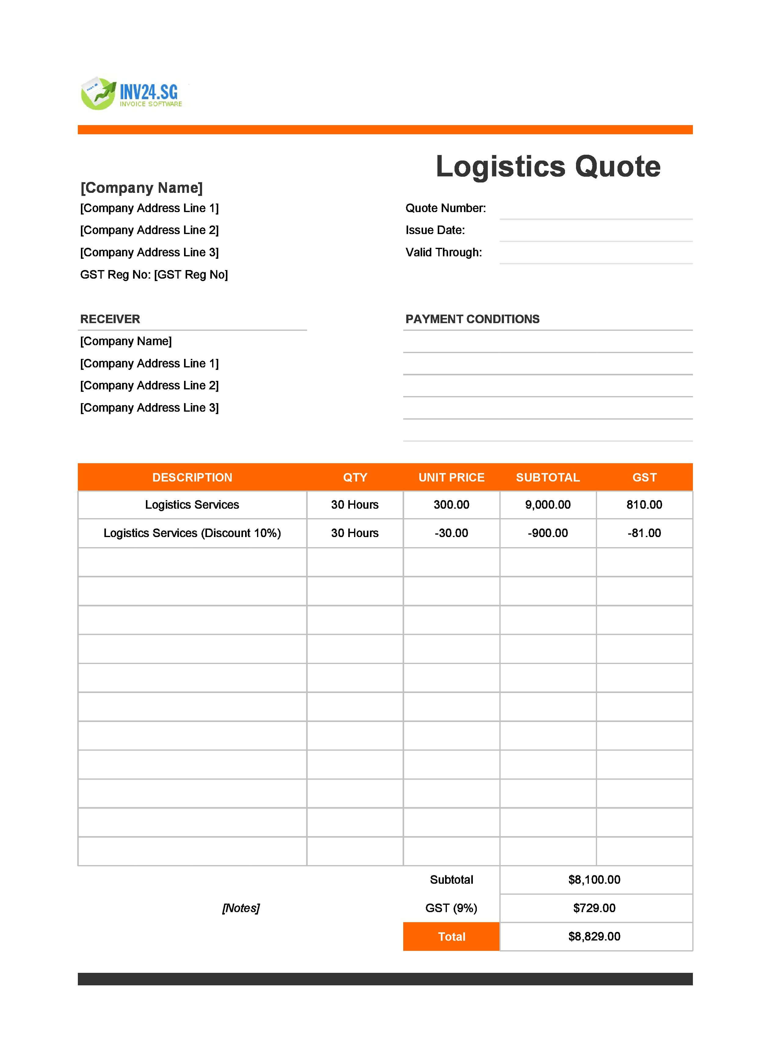 Logistics Quote Template for Singapore (Excel / Google Sheets) Logistics Quote Template for Singapore (Excel / Google Sheets)