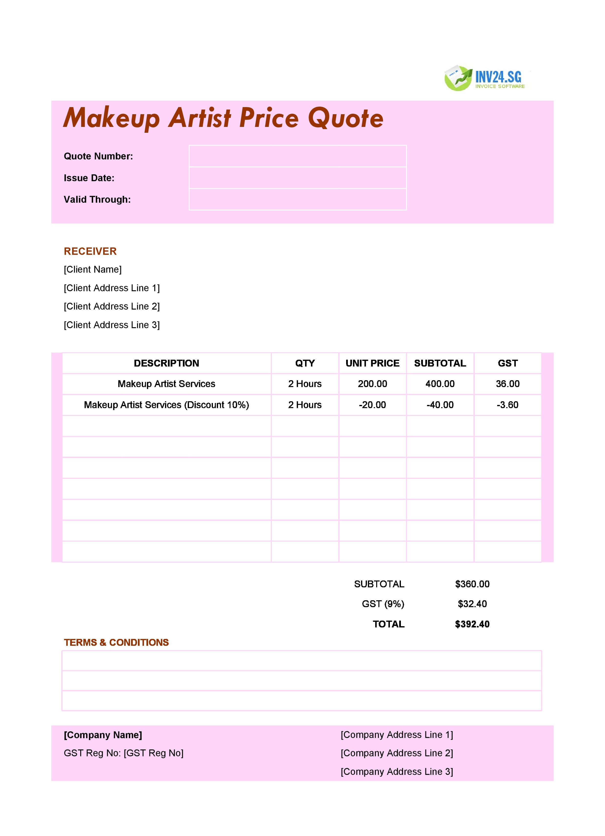 Makeup Artist Quote Template for Singapore (Excel / Google Sheets) Makeup Artist Quote Template for Singapore (Excel / Google Sheets)