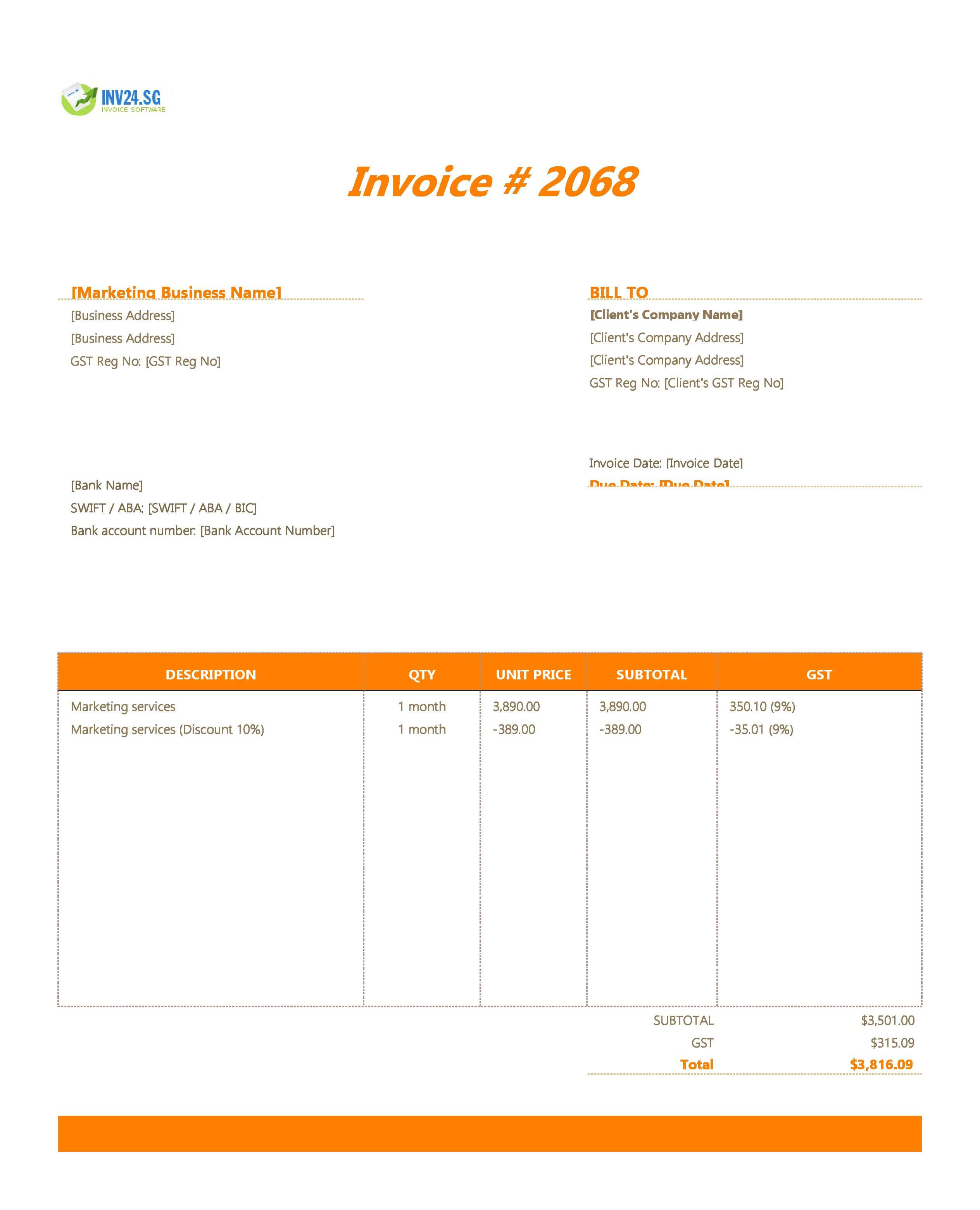 Marketing Invoice Template for Singapore (Excel / Google Sheets) Marketing Invoice Template for Singapore (Excel / Google Sheets)