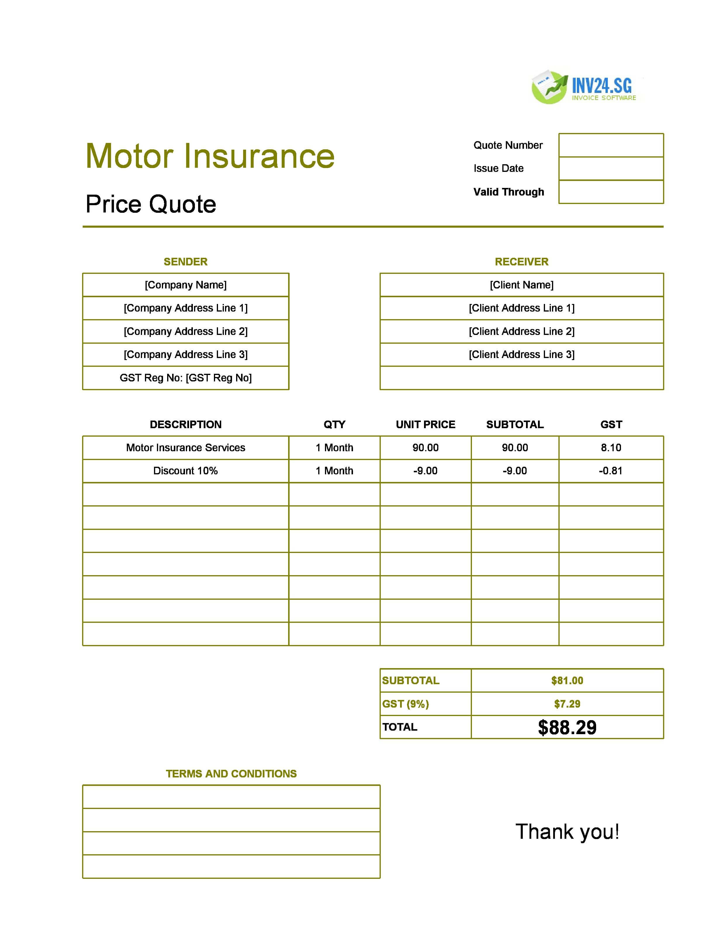Motor Insurance Quote Template for Singapore (Excel / Google Sheets) Motor Insurance Quote Template for Singapore (Excel / Google Sheets)