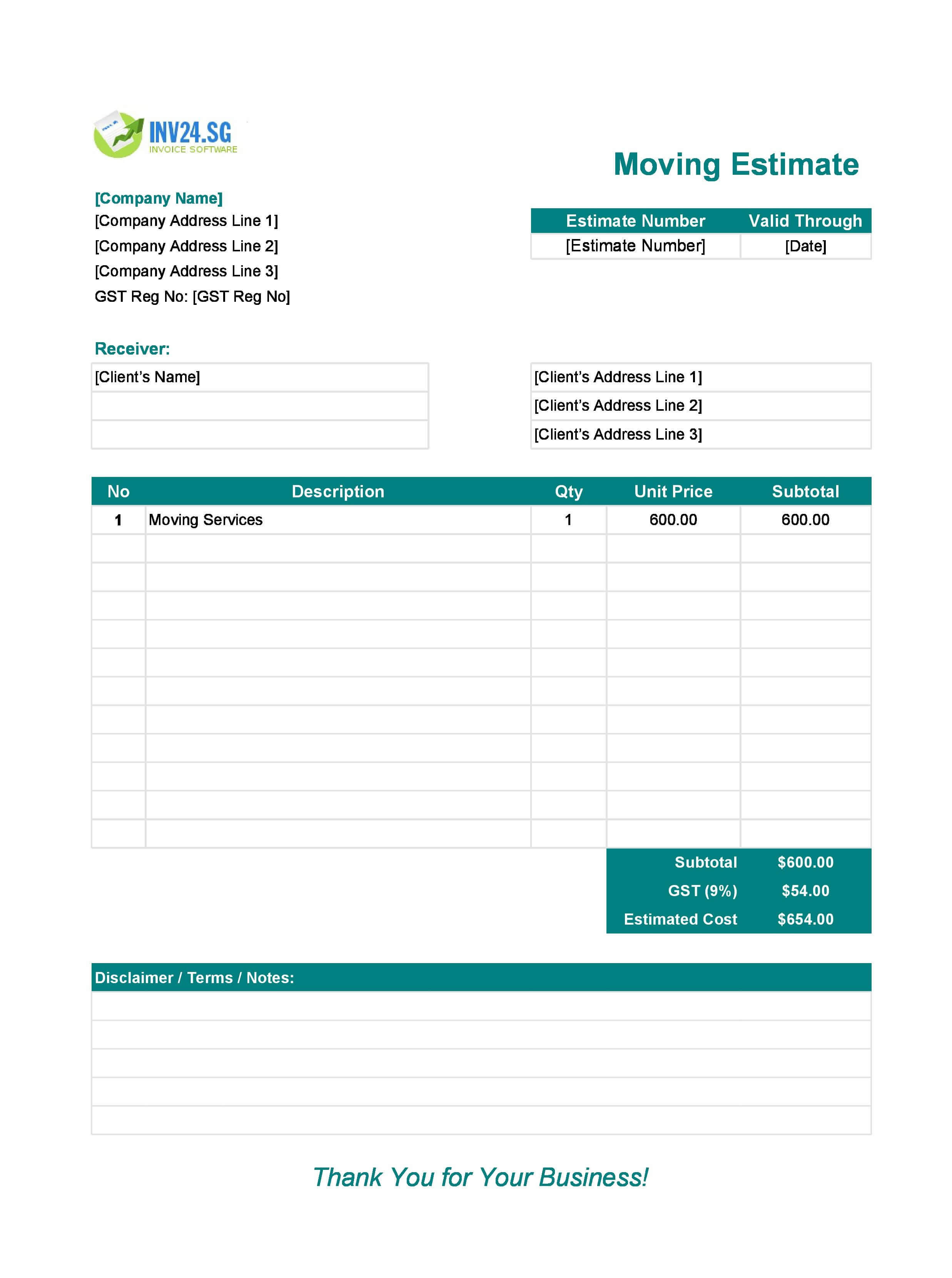 Moving Estimate Template for Singapore (Excel / Google Sheets) Moving Estimate Template for Singapore (Excel / Google Sheets)