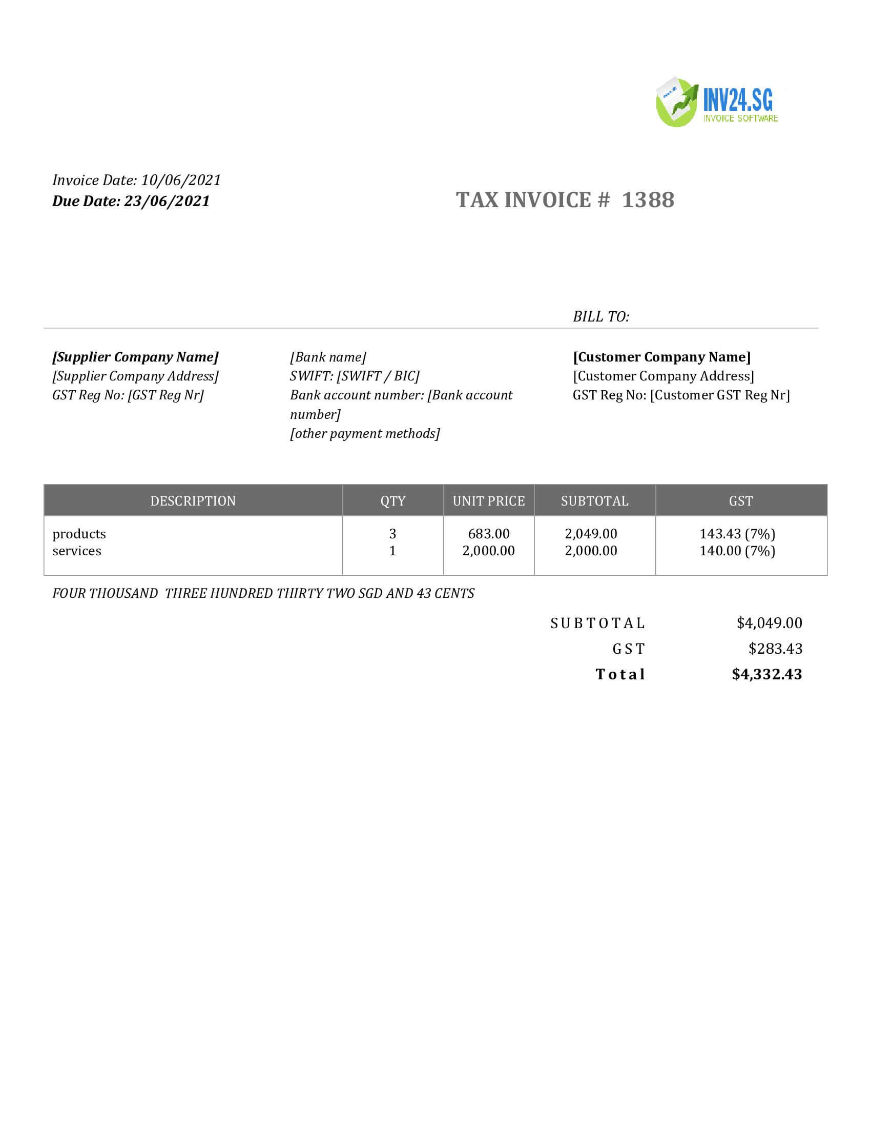 Invoice Template Singapore