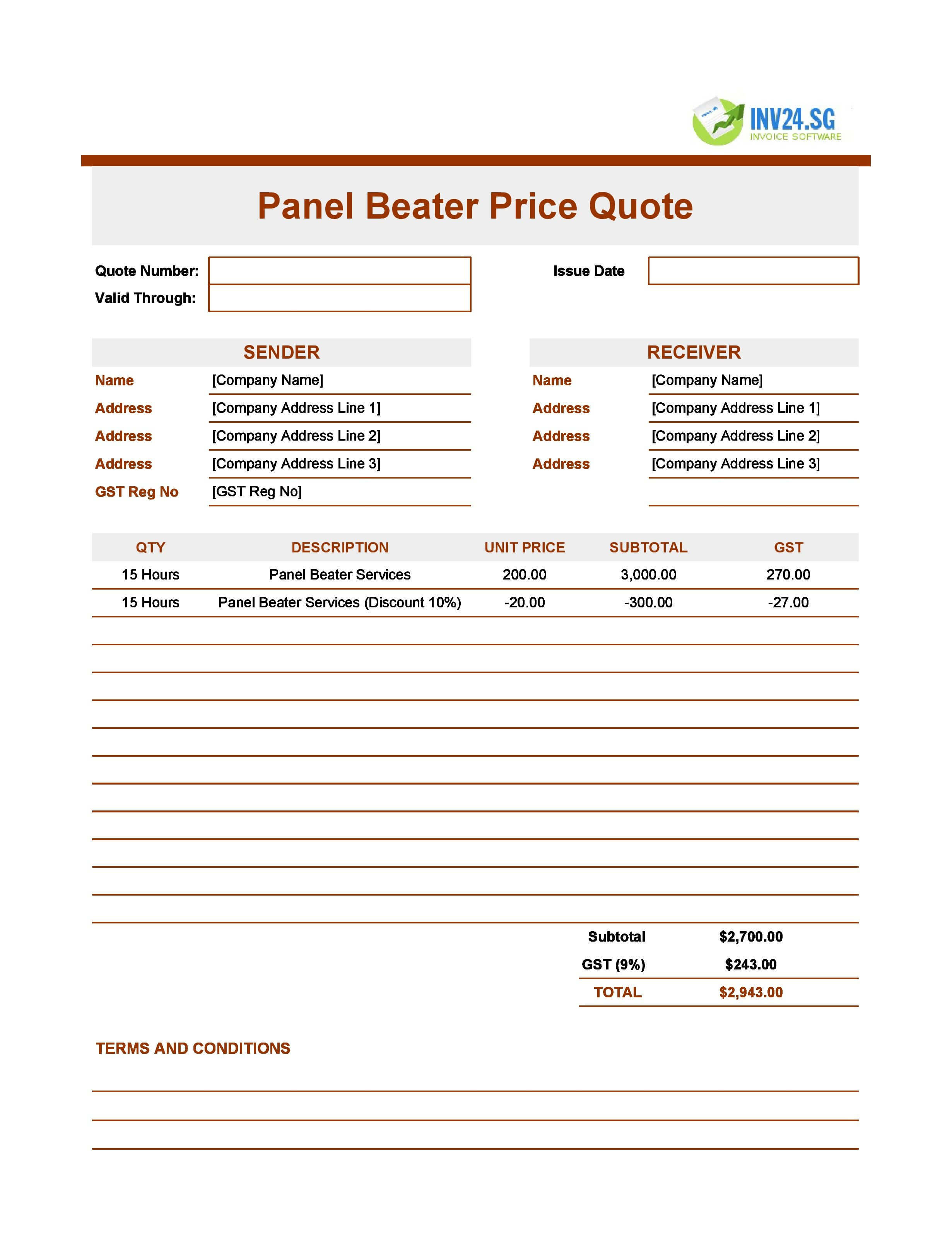 Panel Beater Quote Template for Singapore (Excel / Google Sheets) Panel Beater Quote Template for Singapore (Excel / Google Sheets)