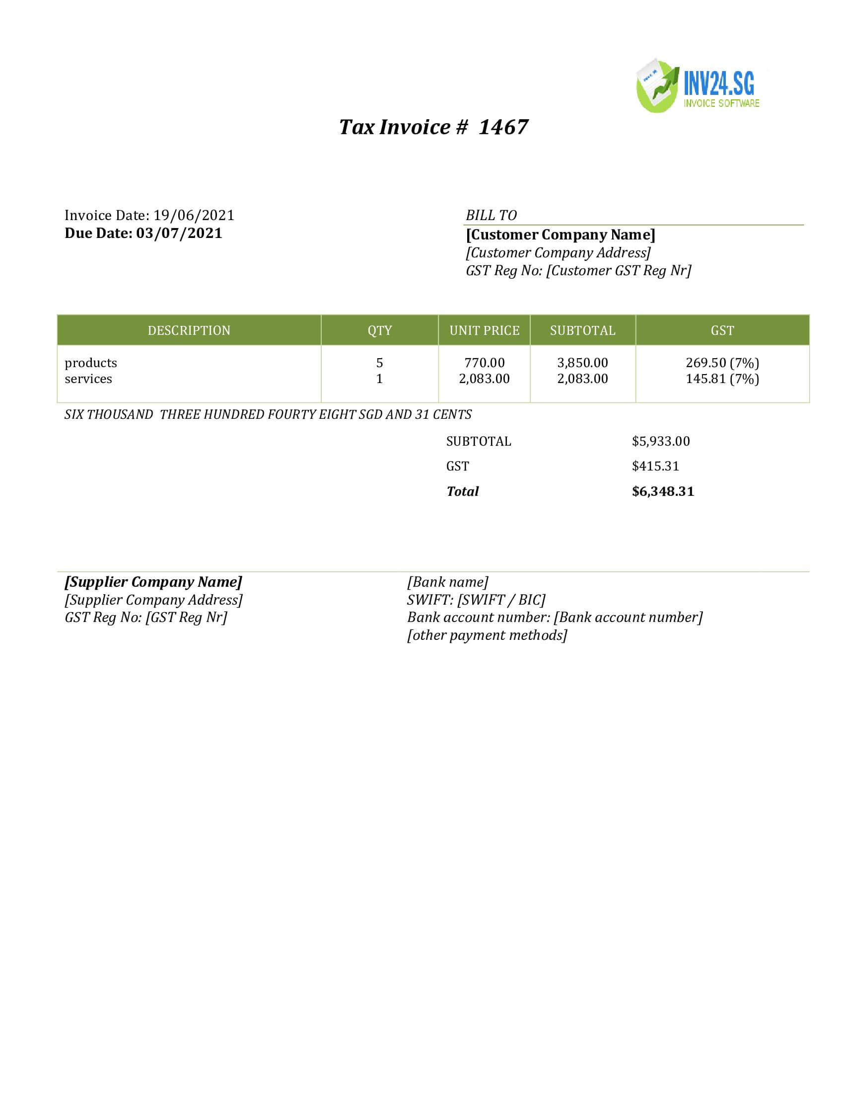 personal invoice template singapore