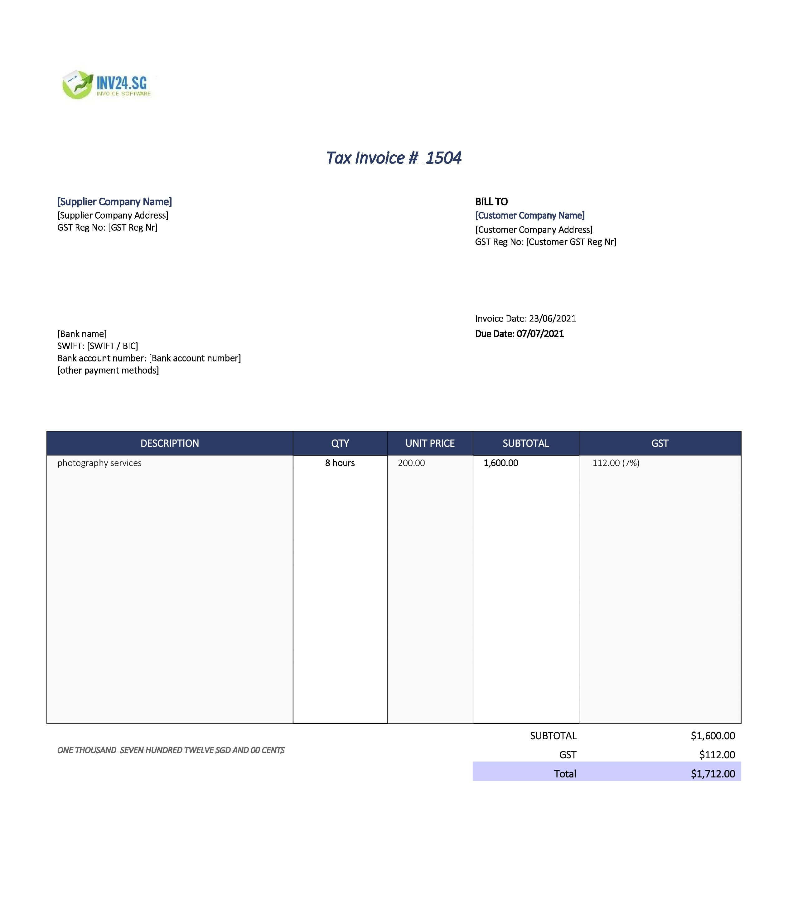 photography invoice template singapore