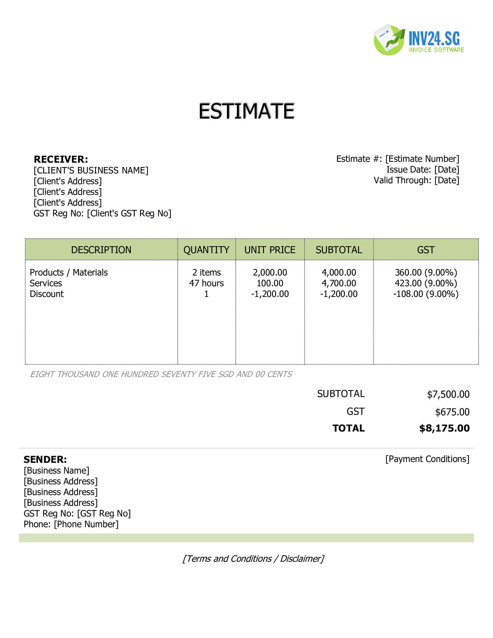 Price Estimate Template for Singapore (Word / Google Docs) Price Estimate Template for Singapore (Word / Google Docs)