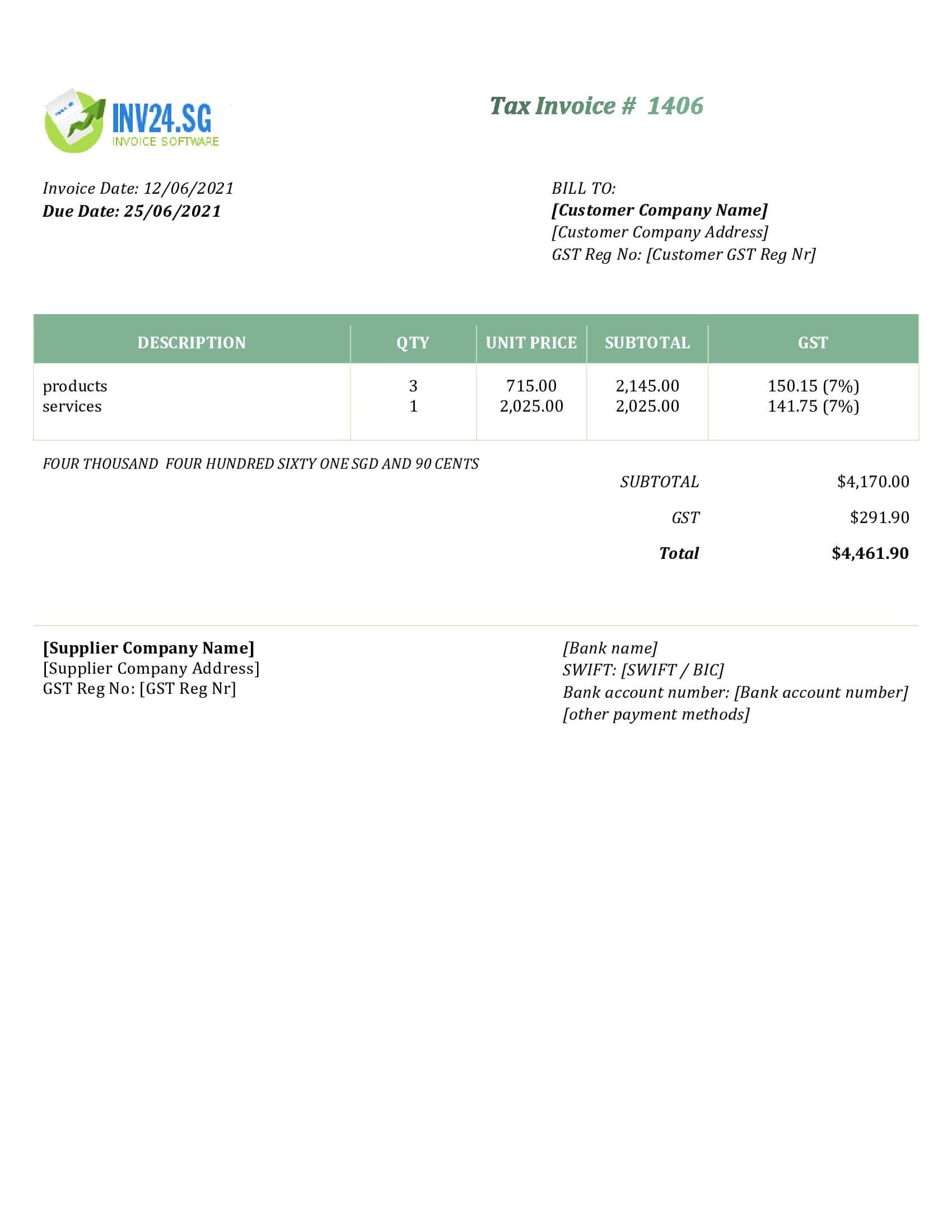 printable invoice template singapore