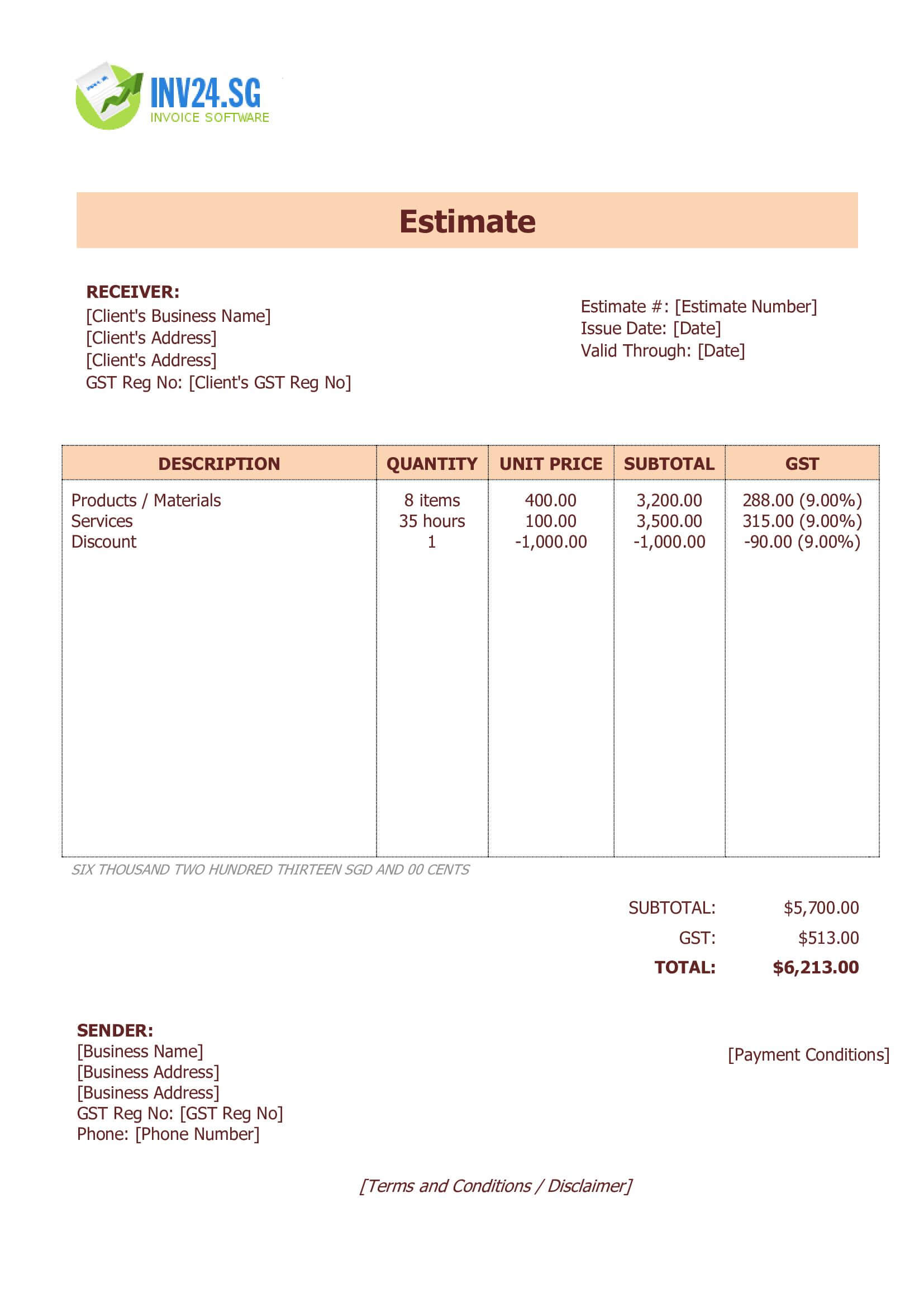 Professional Estimate Template for Singapore (Word / Google Docs) Professional Estimate Template for Singapore (Word / Google Docs)