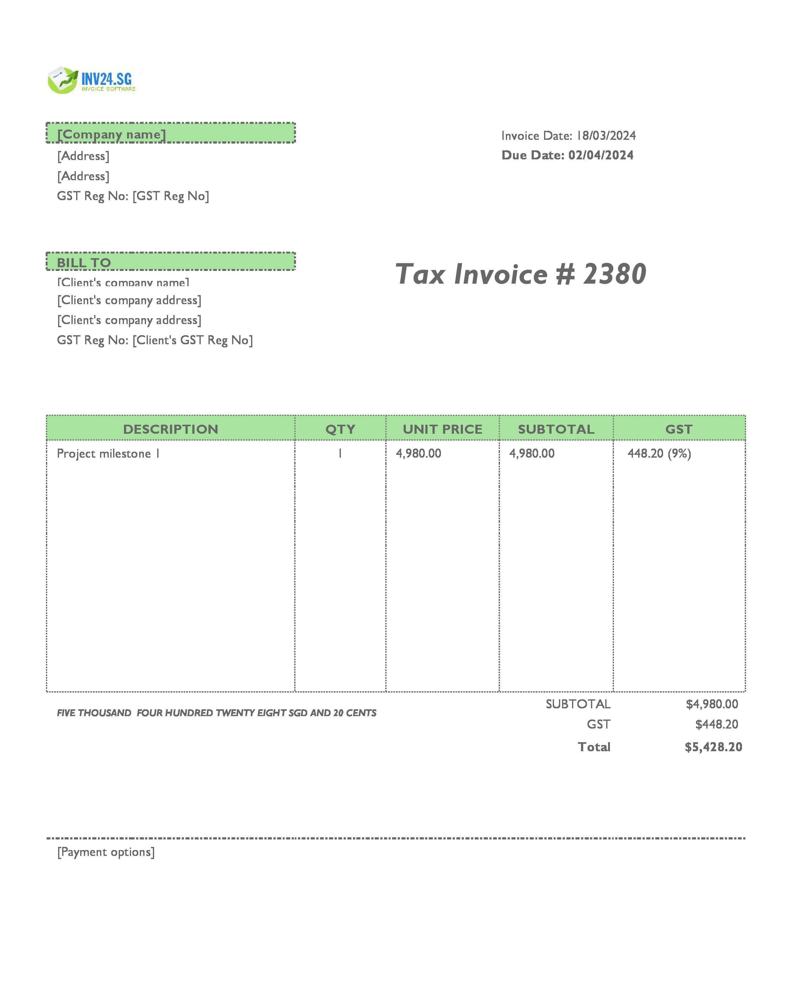 progress invoice example