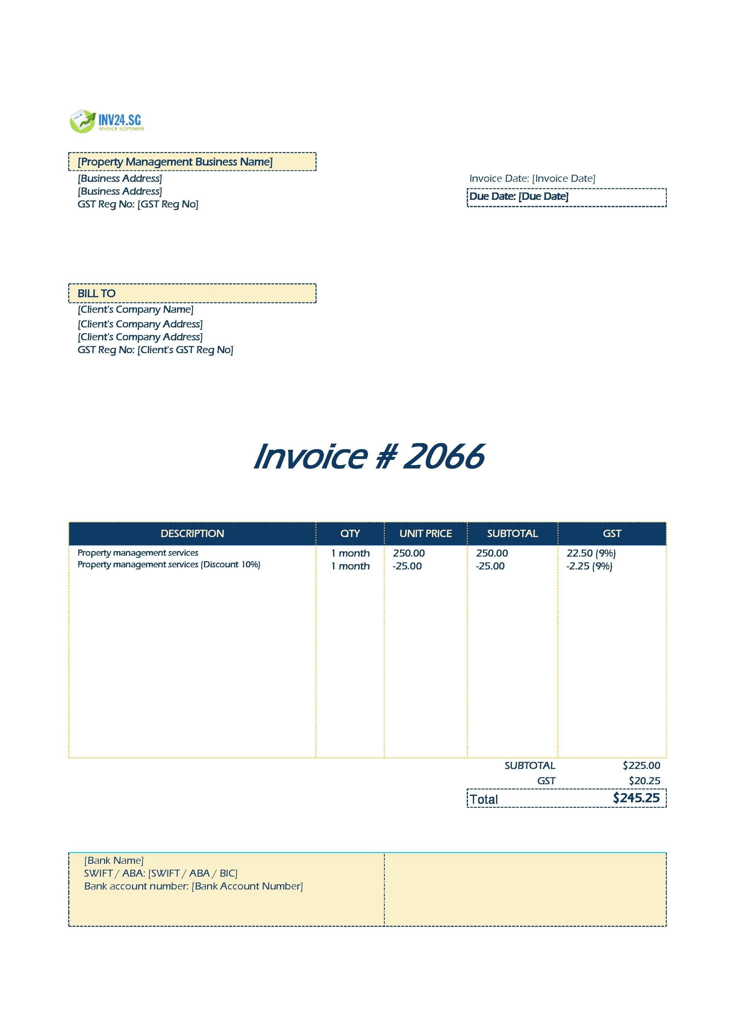 Property Management Invoice Template for Singapore (Excel / Google Sheets) Property Management Invoice Template for Singapore (Excel / Google Sheets)