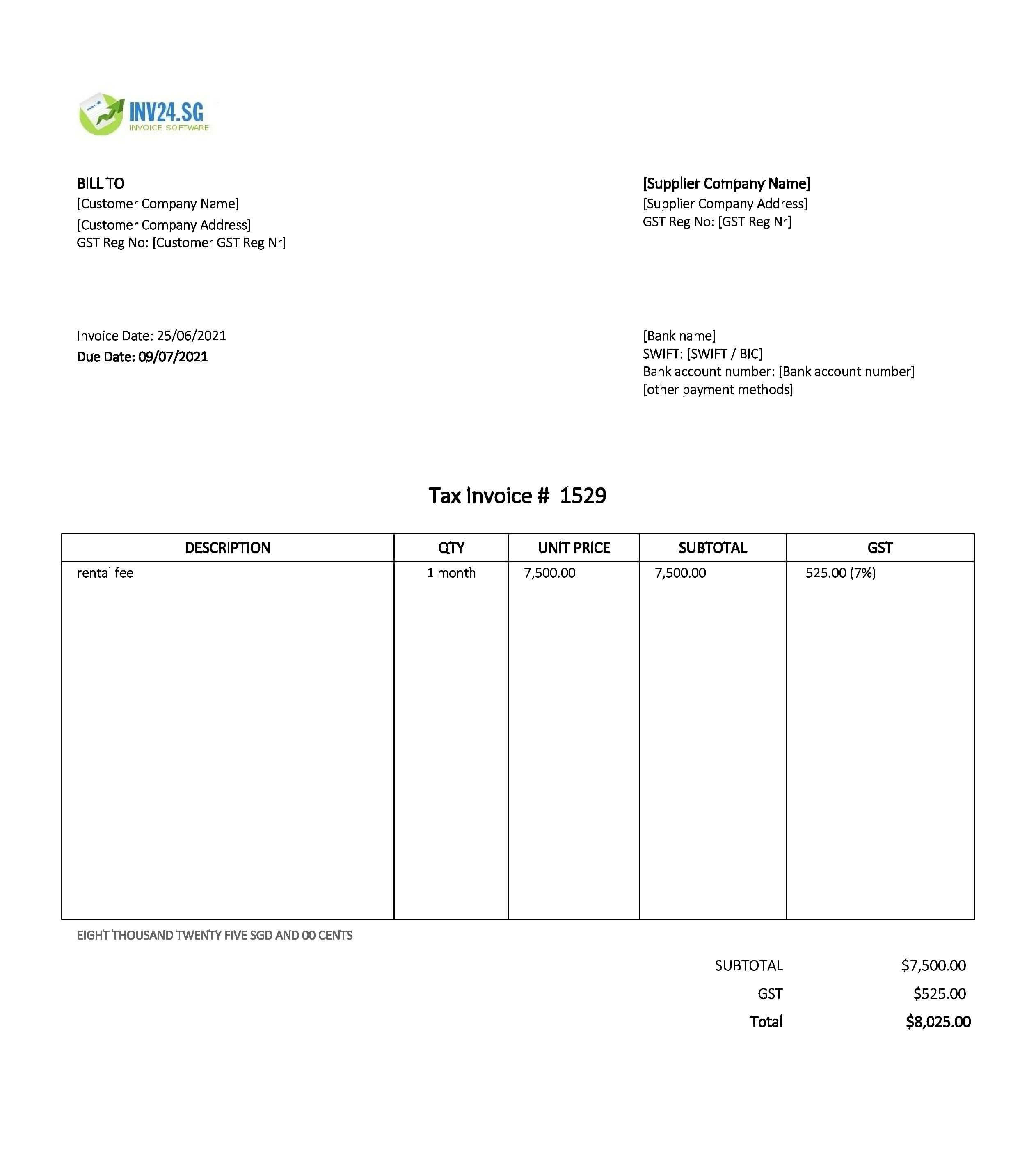 rental invoice sample singapore