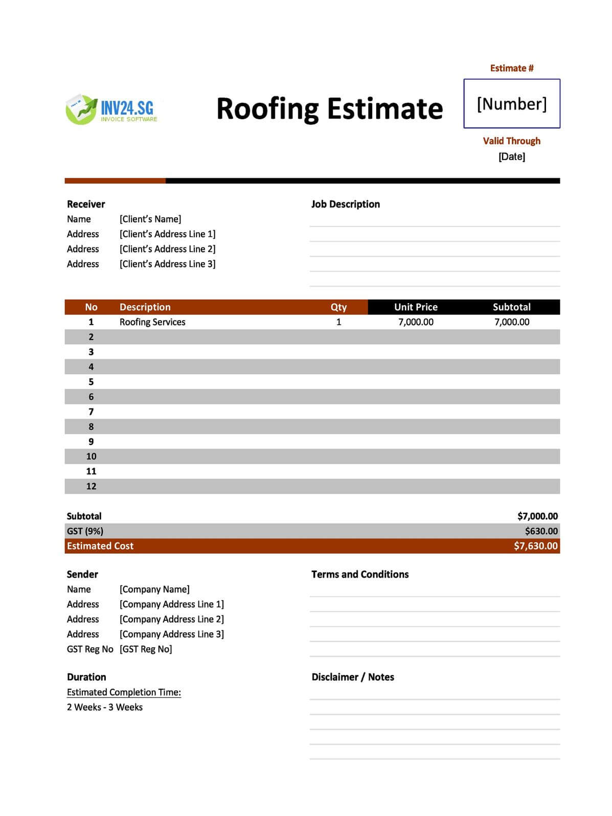 Roofing Estimate Template