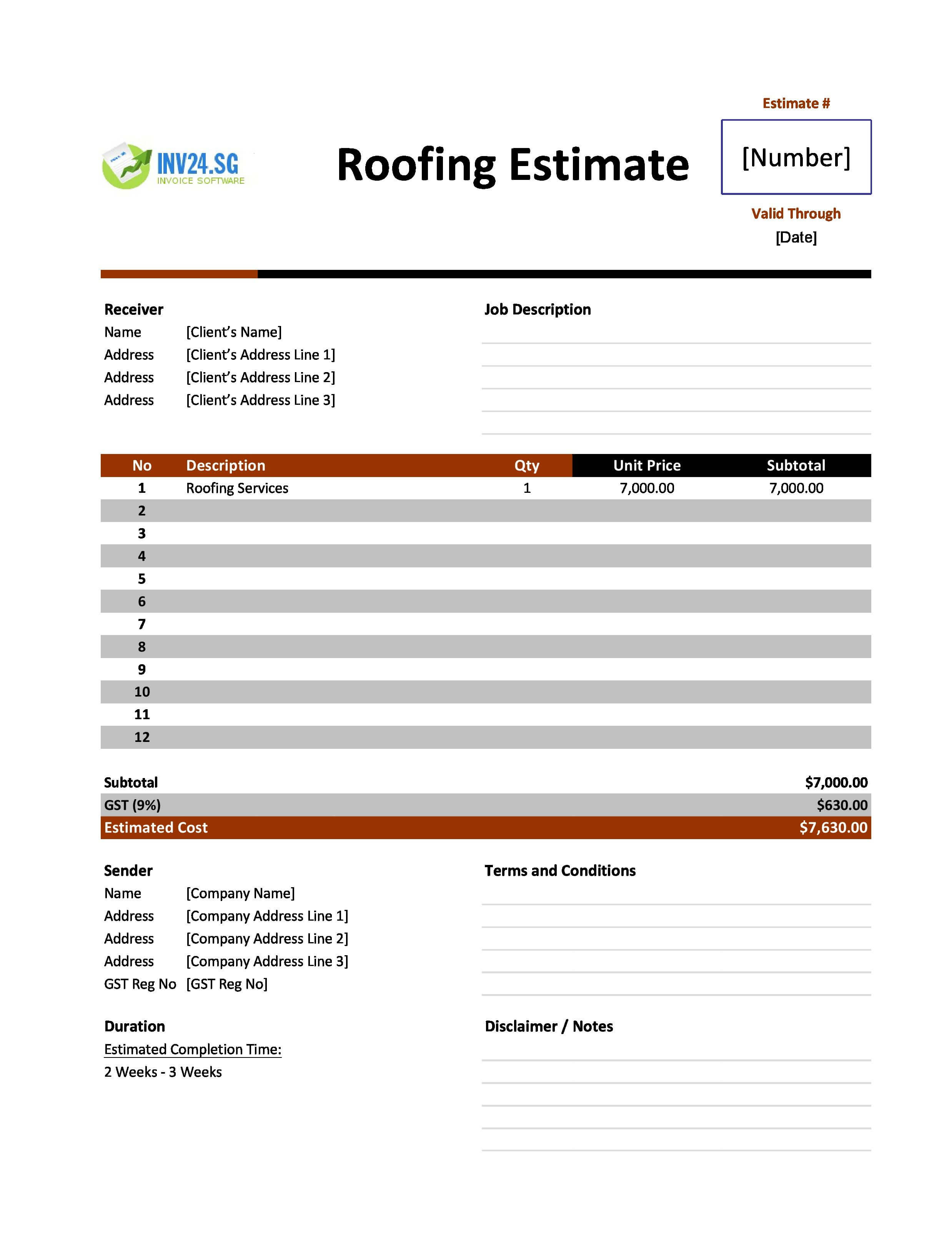 Roofing Estimate Template for Singapore (Excel / Google Sheets) Roofing Estimate Template for Singapore (Excel / Google Sheets)