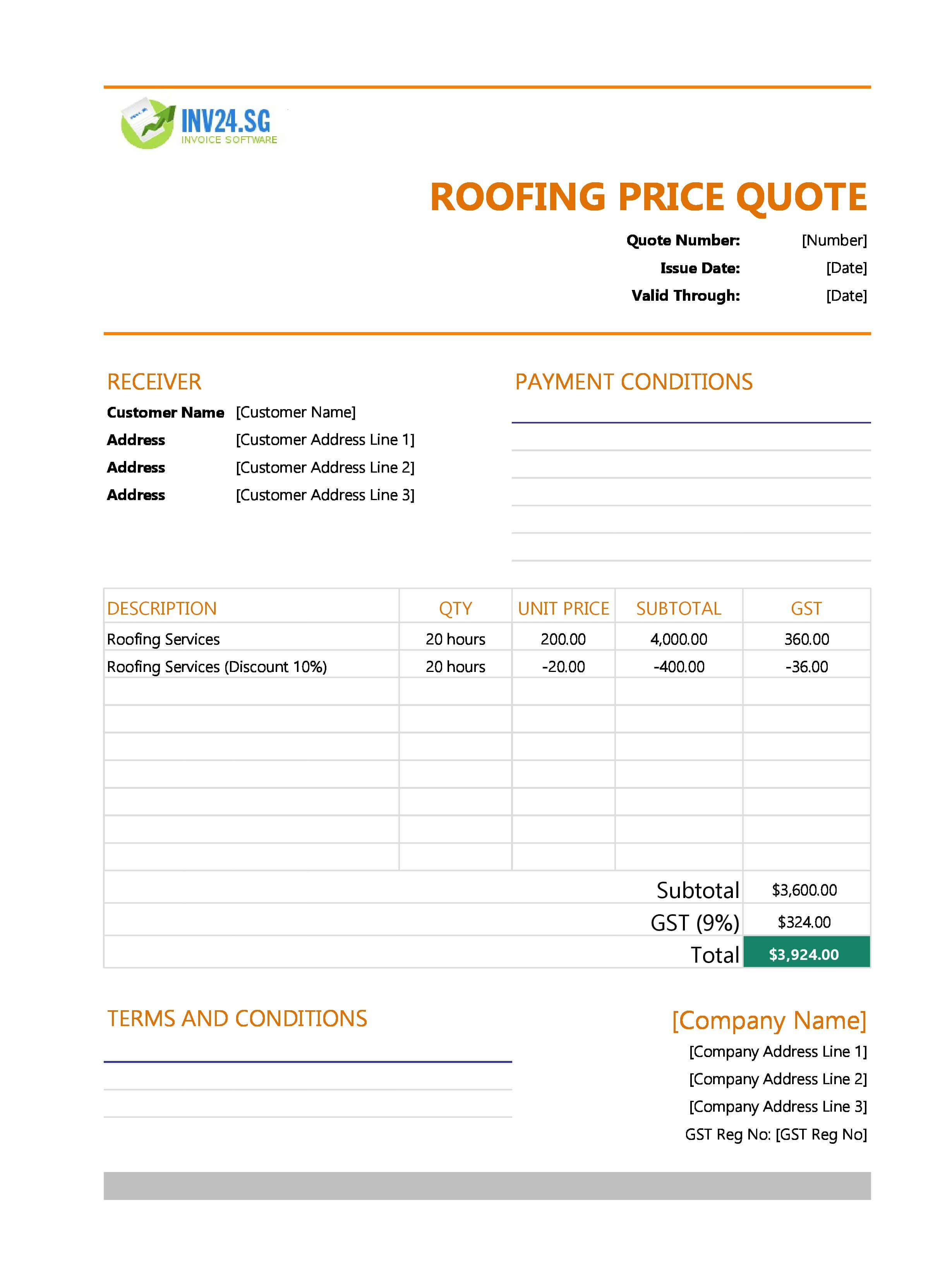 Roofing Quote Template for Singapore (Excel / Google Sheets)