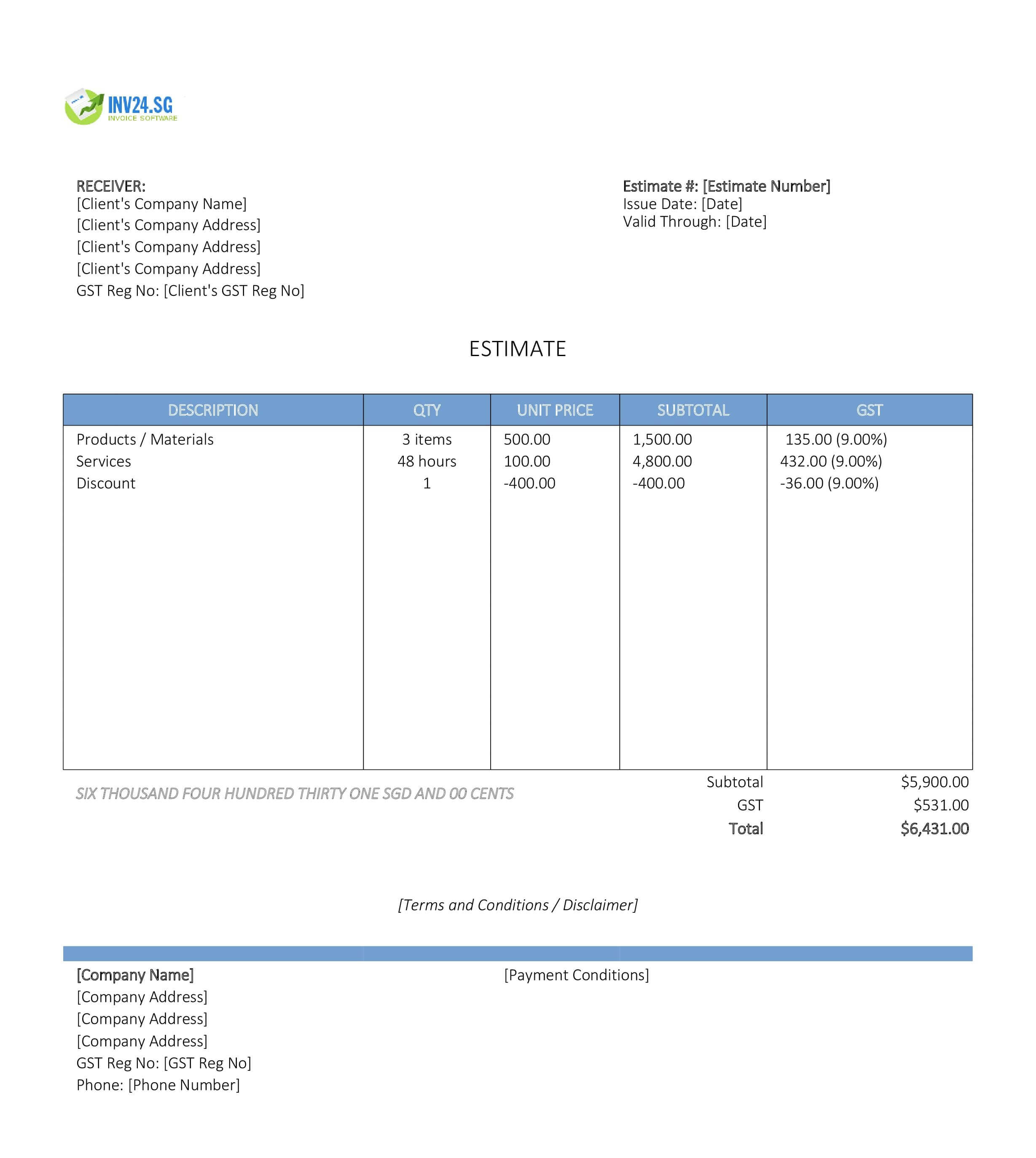 Sales Estimate Template for Singapore (Excel / Google Sheets) Sales Estimate Template for Singapore (Excel / Google Sheets)