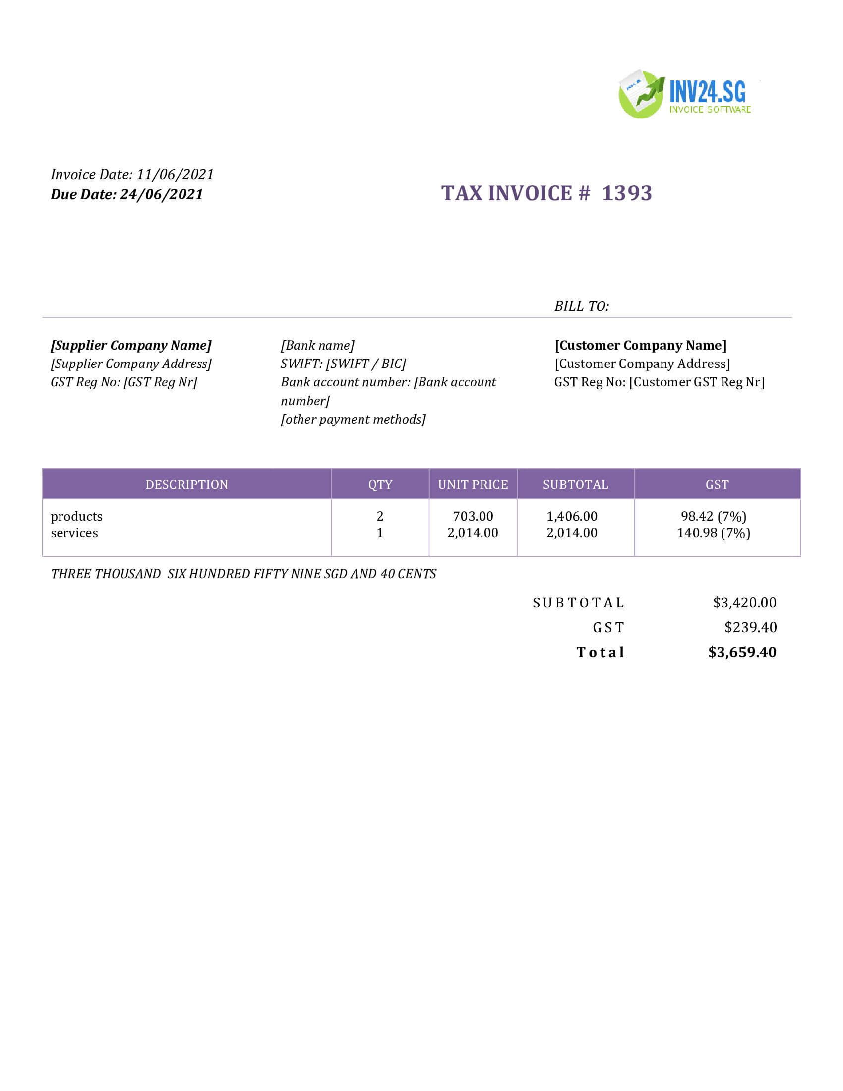 sales invoice template singapore
