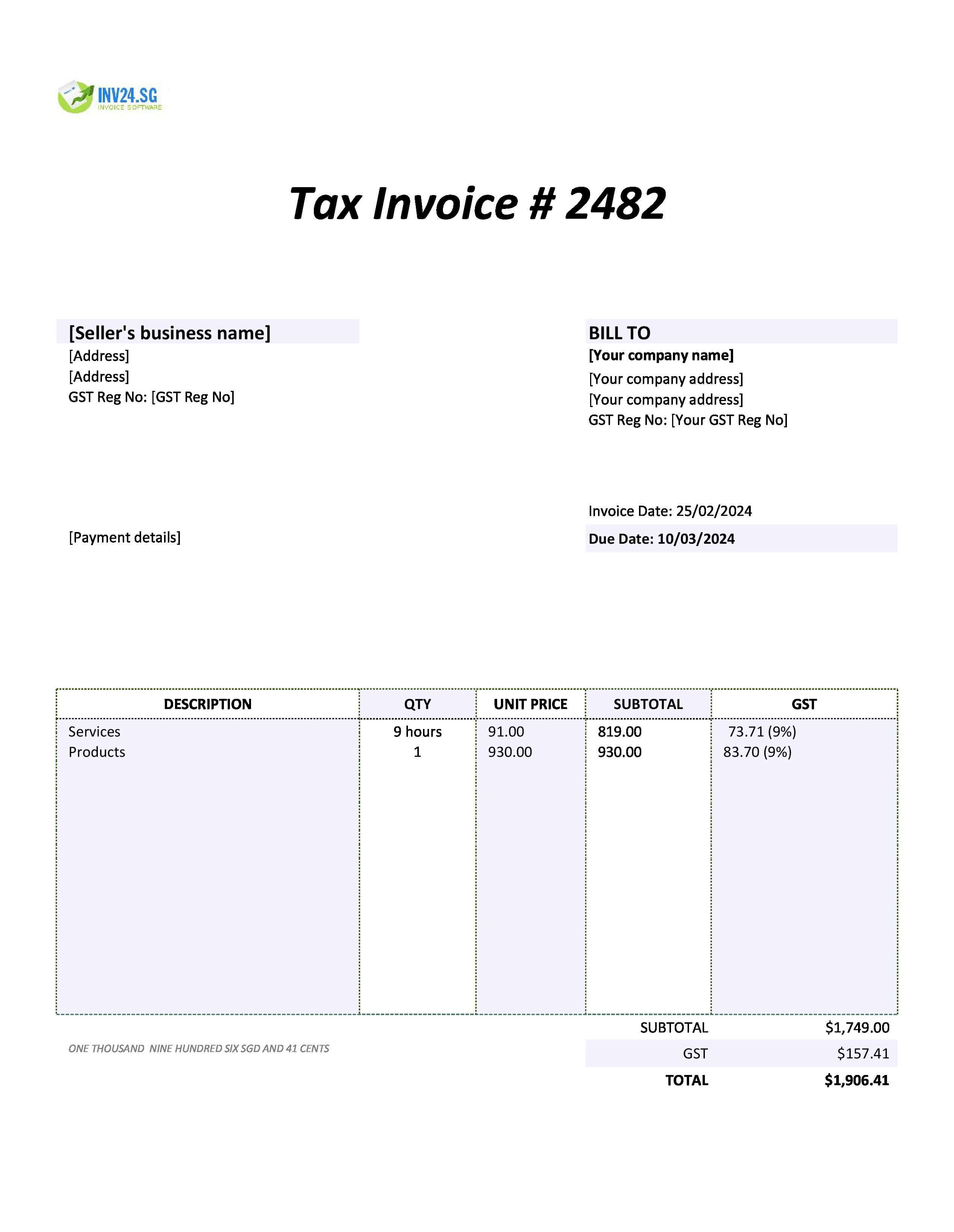 self-billing invoice template Singapore