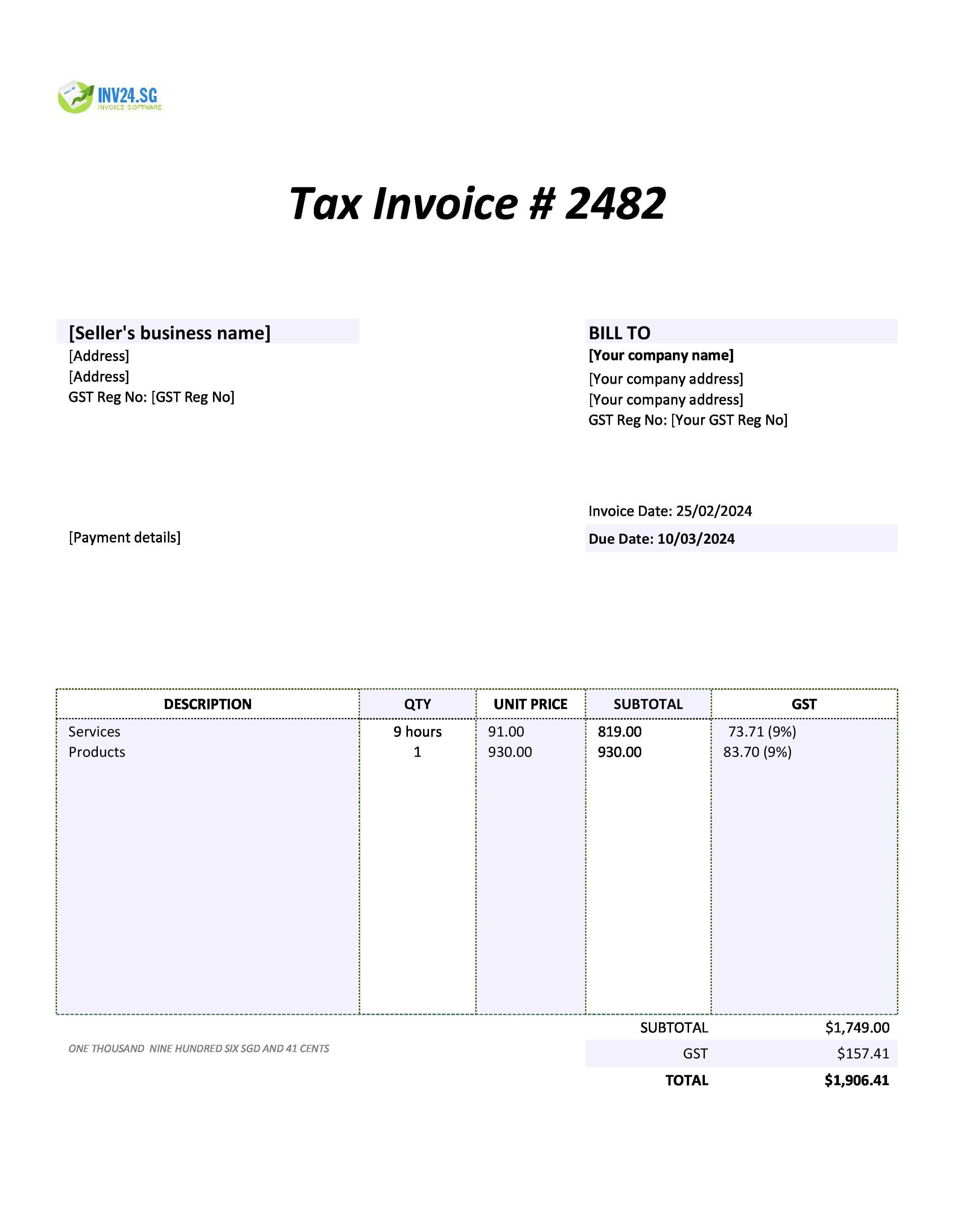 self-billing invoice example