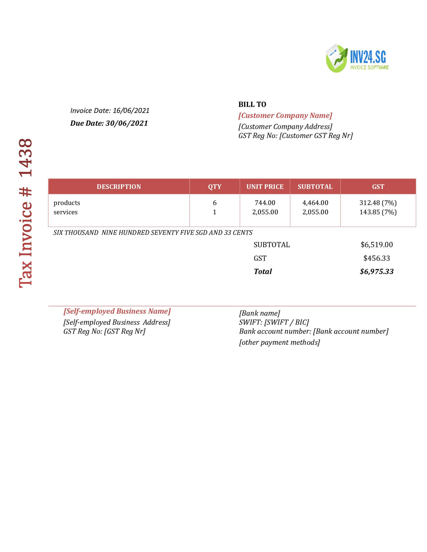 self employed invoice template singapore