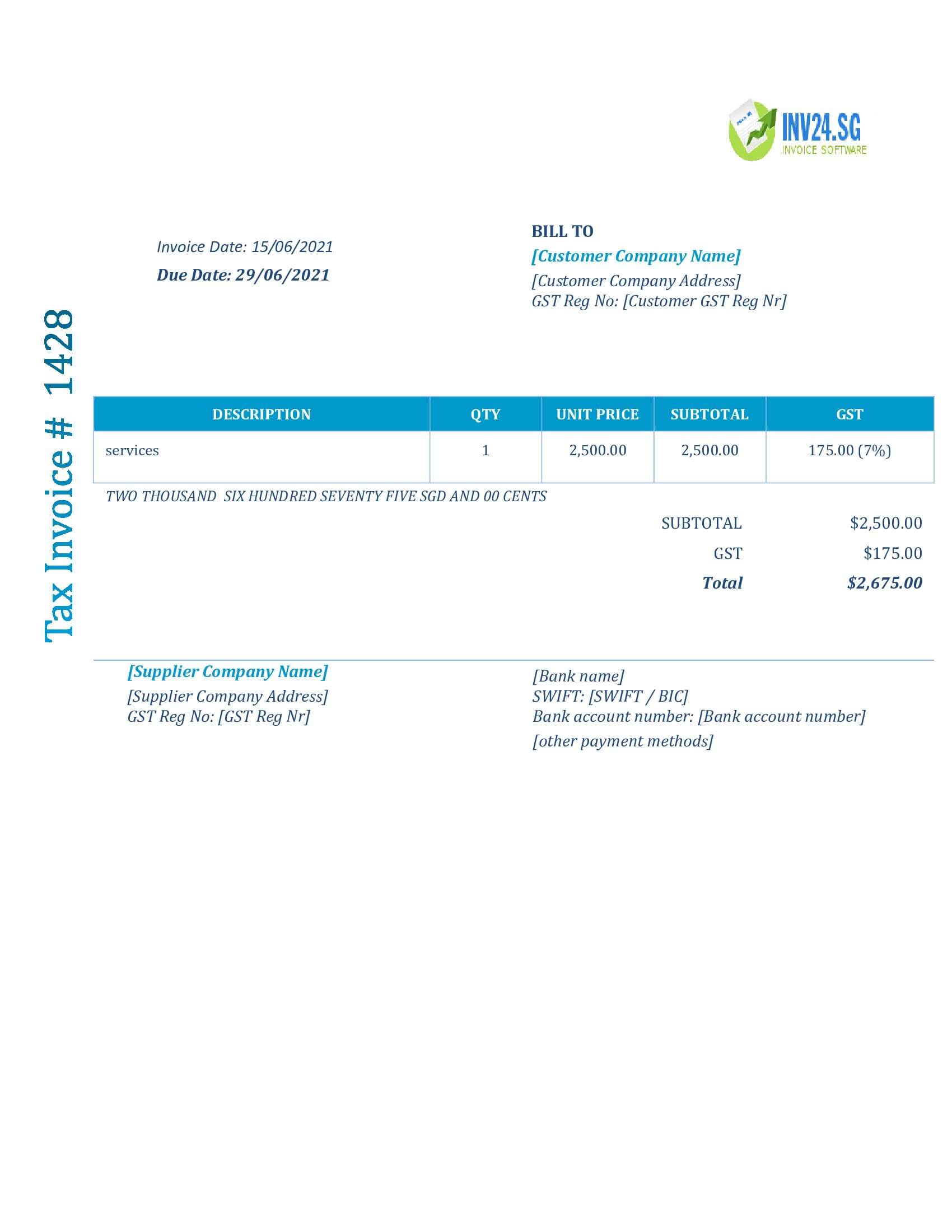 service invoice template singapore