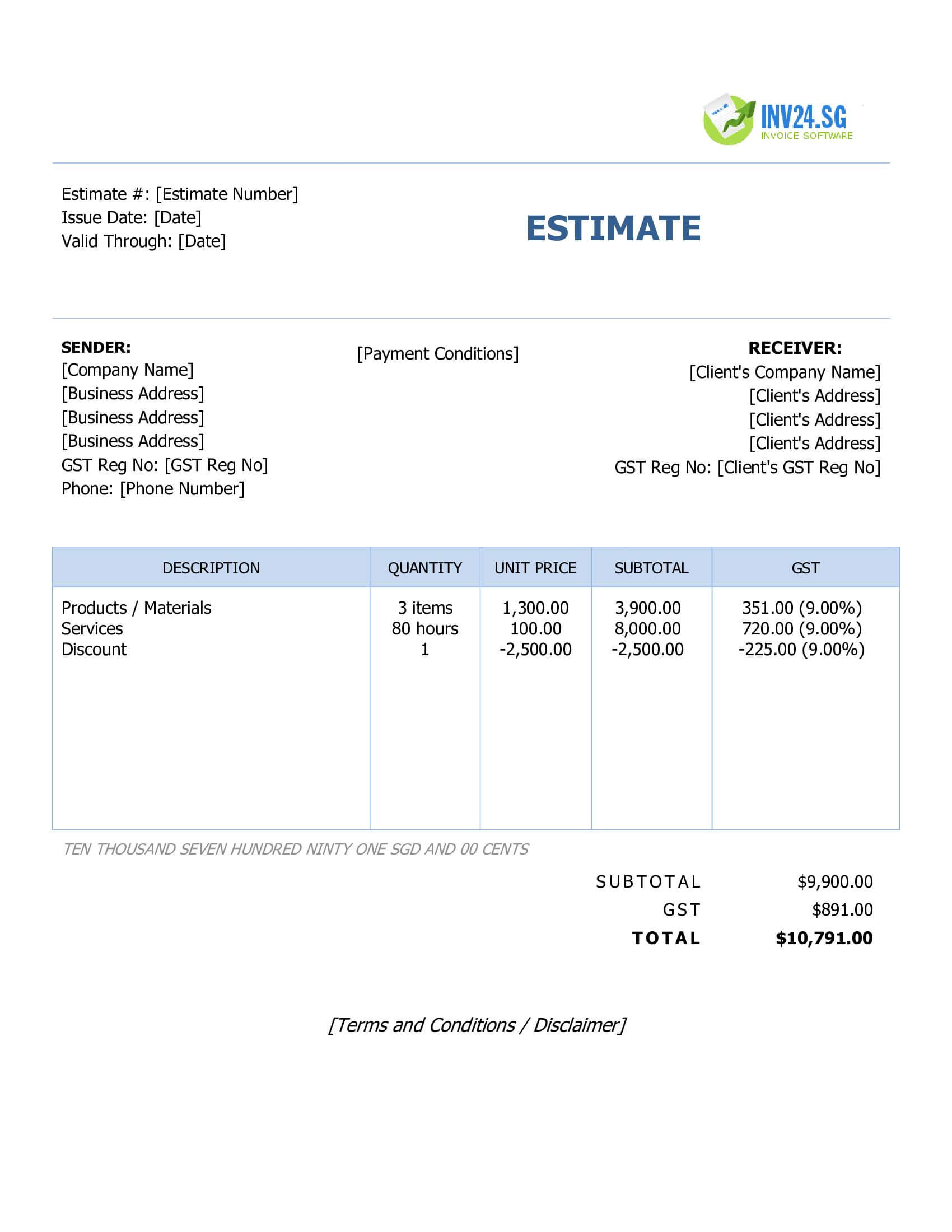 Simple Estimate Template for Singapore (Word / Google Docs) Simple Estimate Template for Singapore (Word / Google Docs)