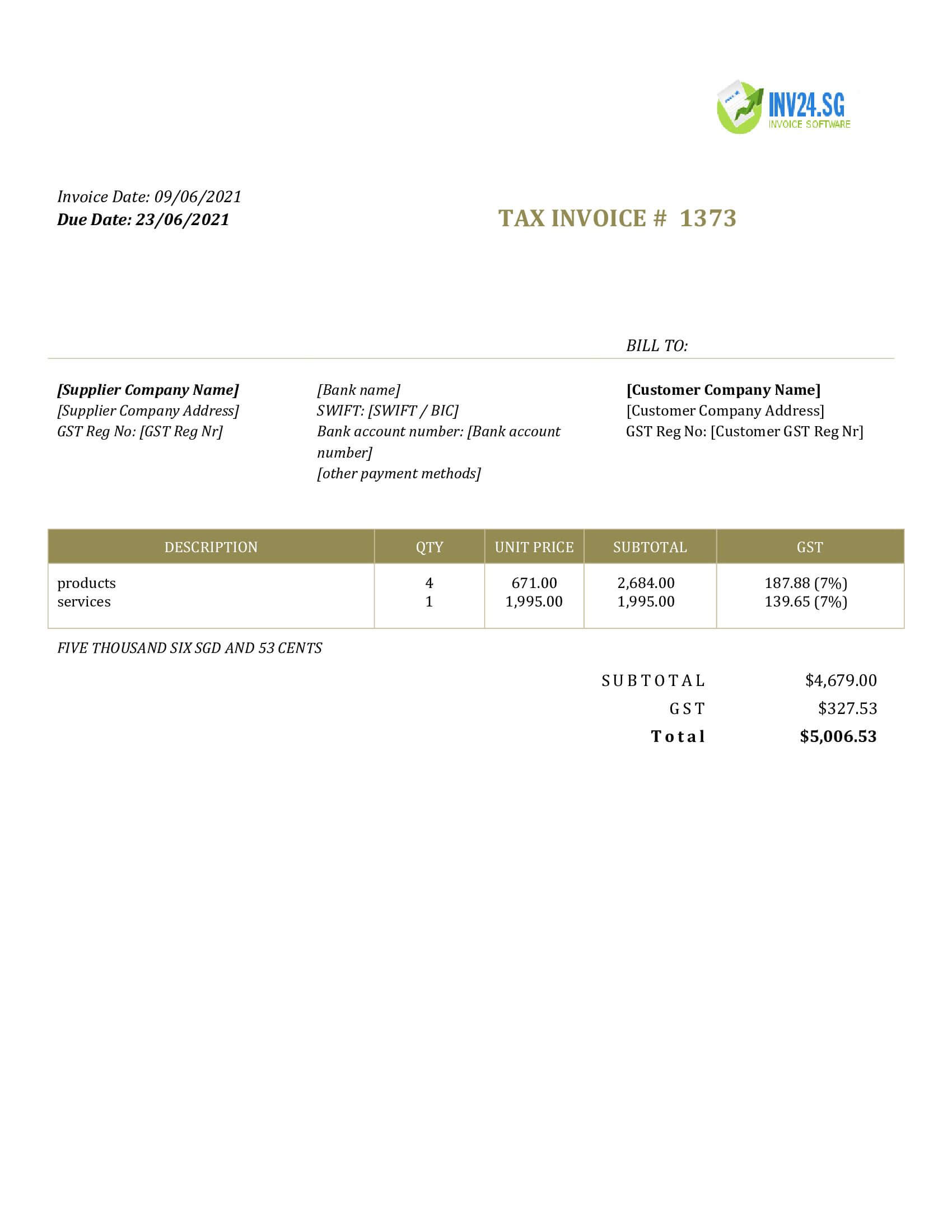 simple invoice template singapore