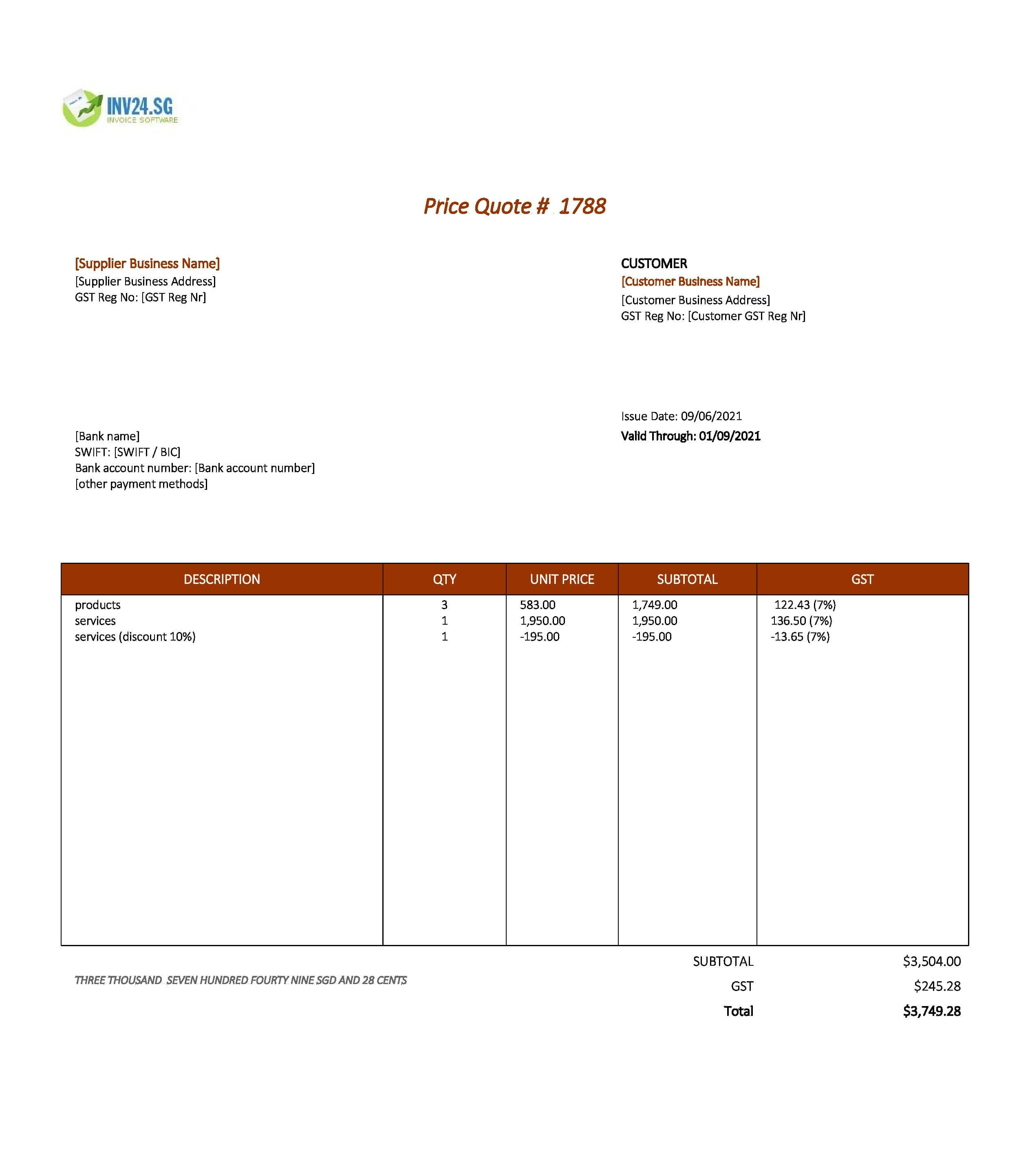 simple quotation format singapore