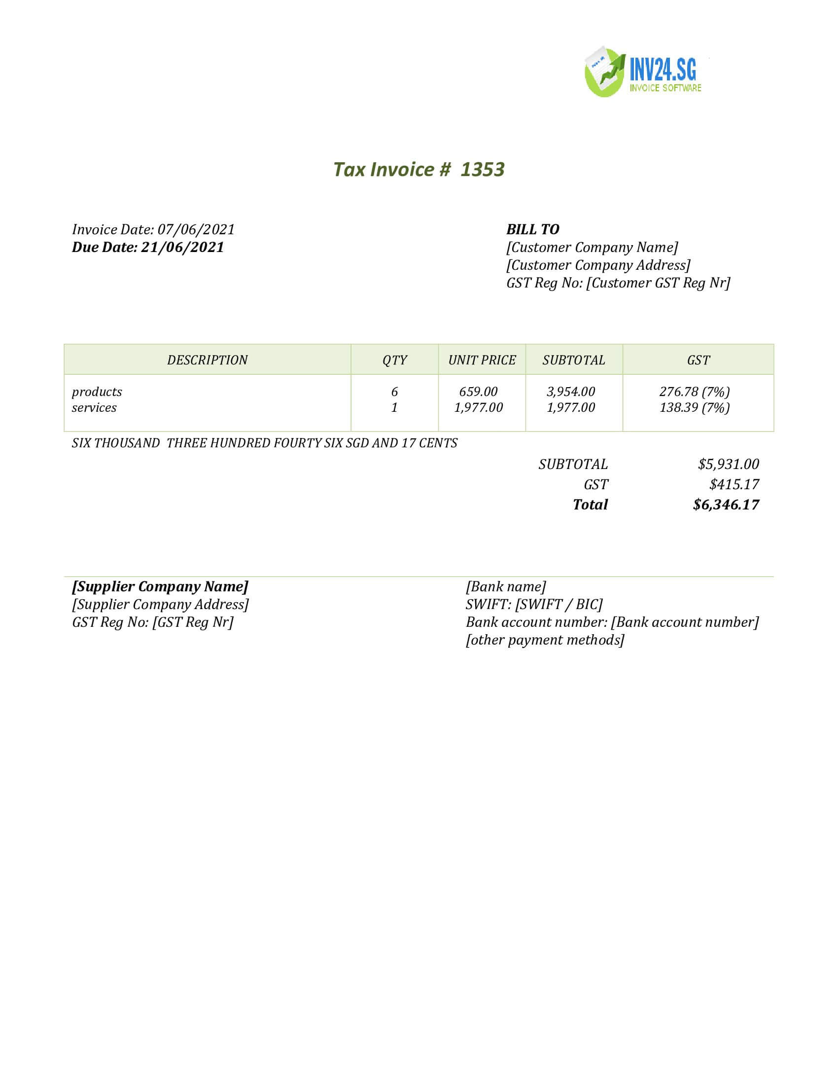 singapore tax invoice template