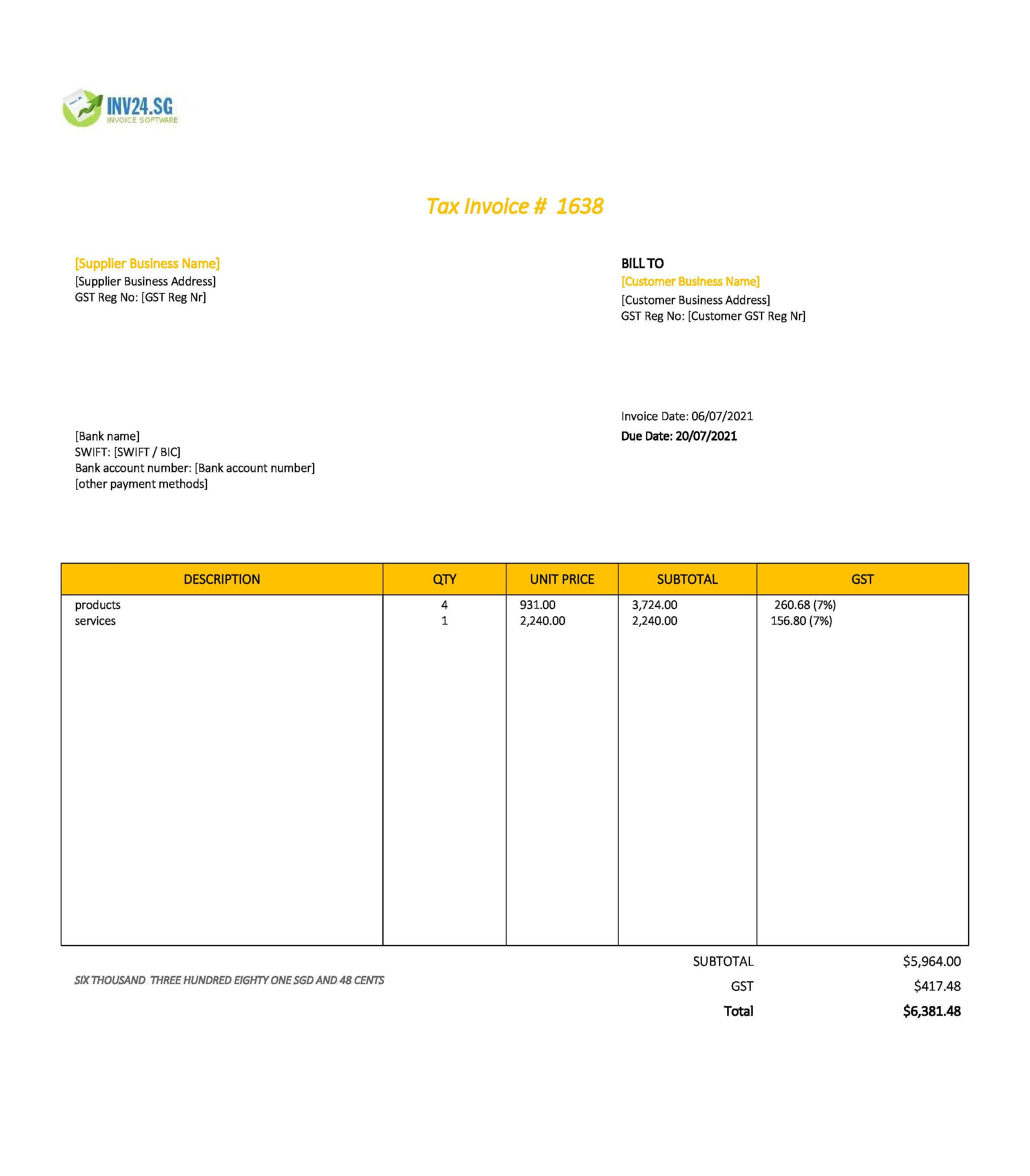 Singapore Invoice Template