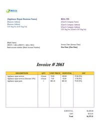Appliance repair invoice template singapore