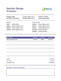 interior design estimate template singapore