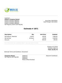 job estimate template singapore