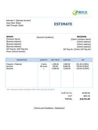 simple estimate template singapore