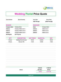 wedding florist quote template singapore