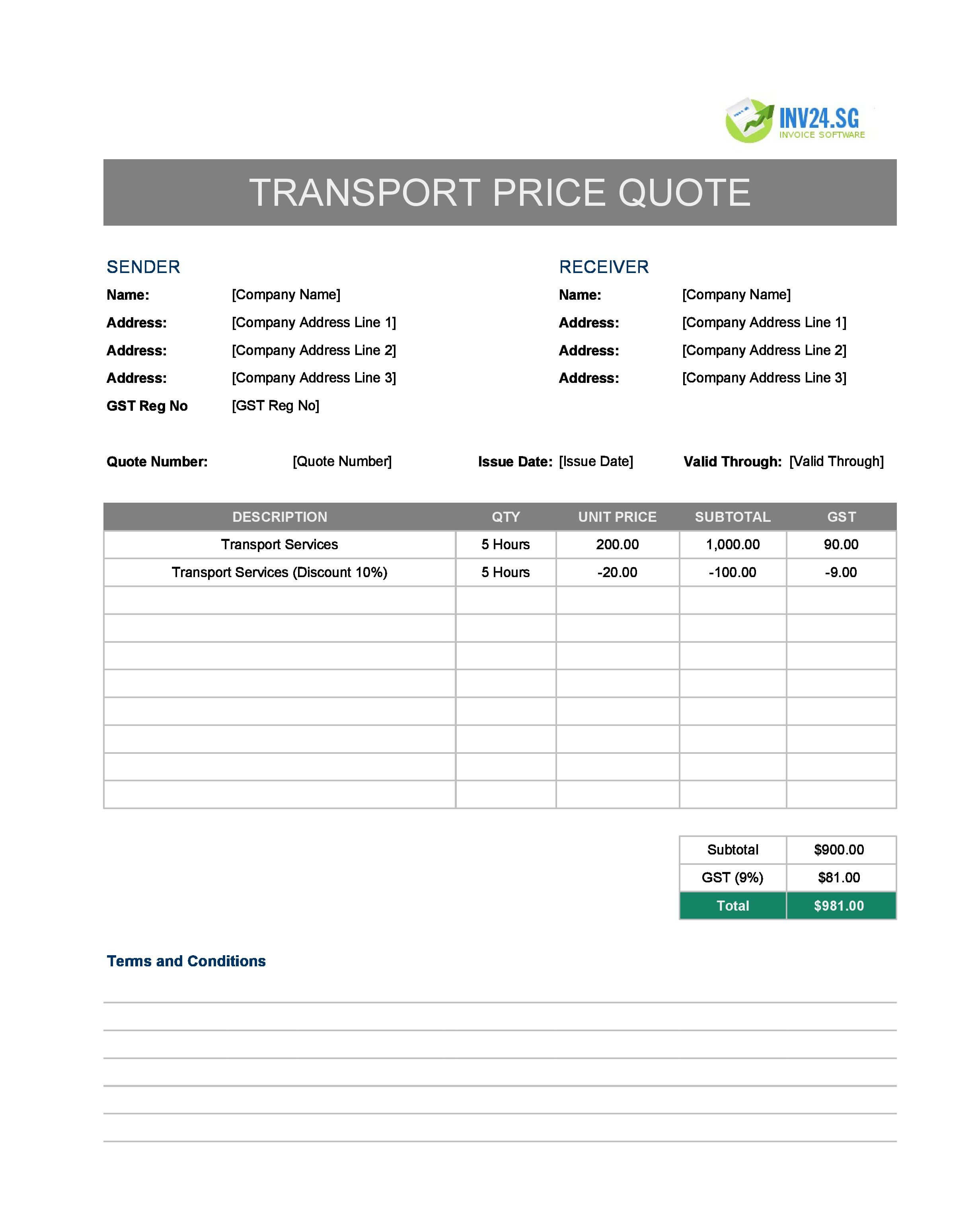 Transport Quote Template for Singapore (Excel / Google Sheets) Transport Quote Template for Singapore (Excel / Google Sheets)
