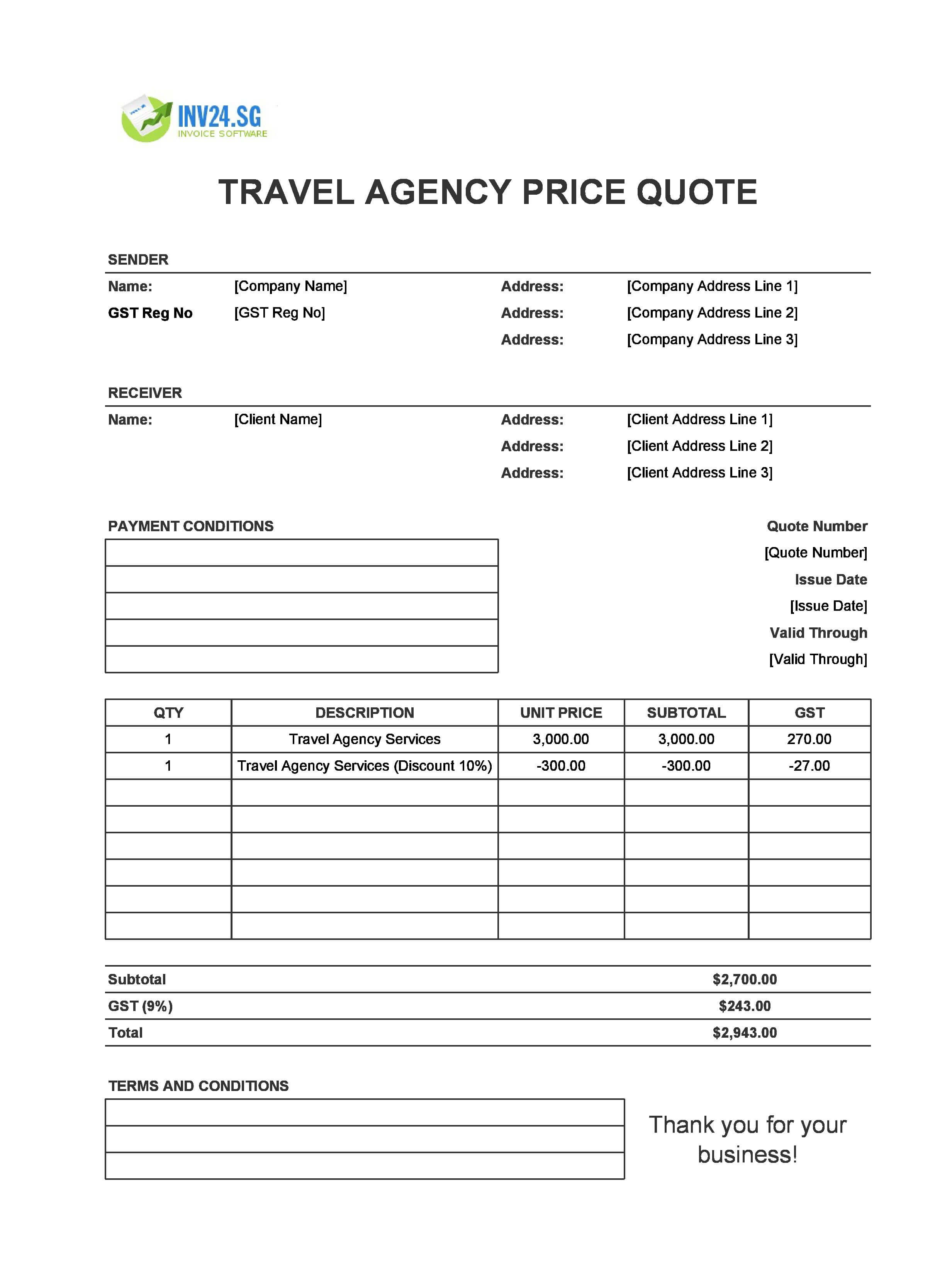 Travel Agency Quote Template for Singapore (Excel / Google Sheets)