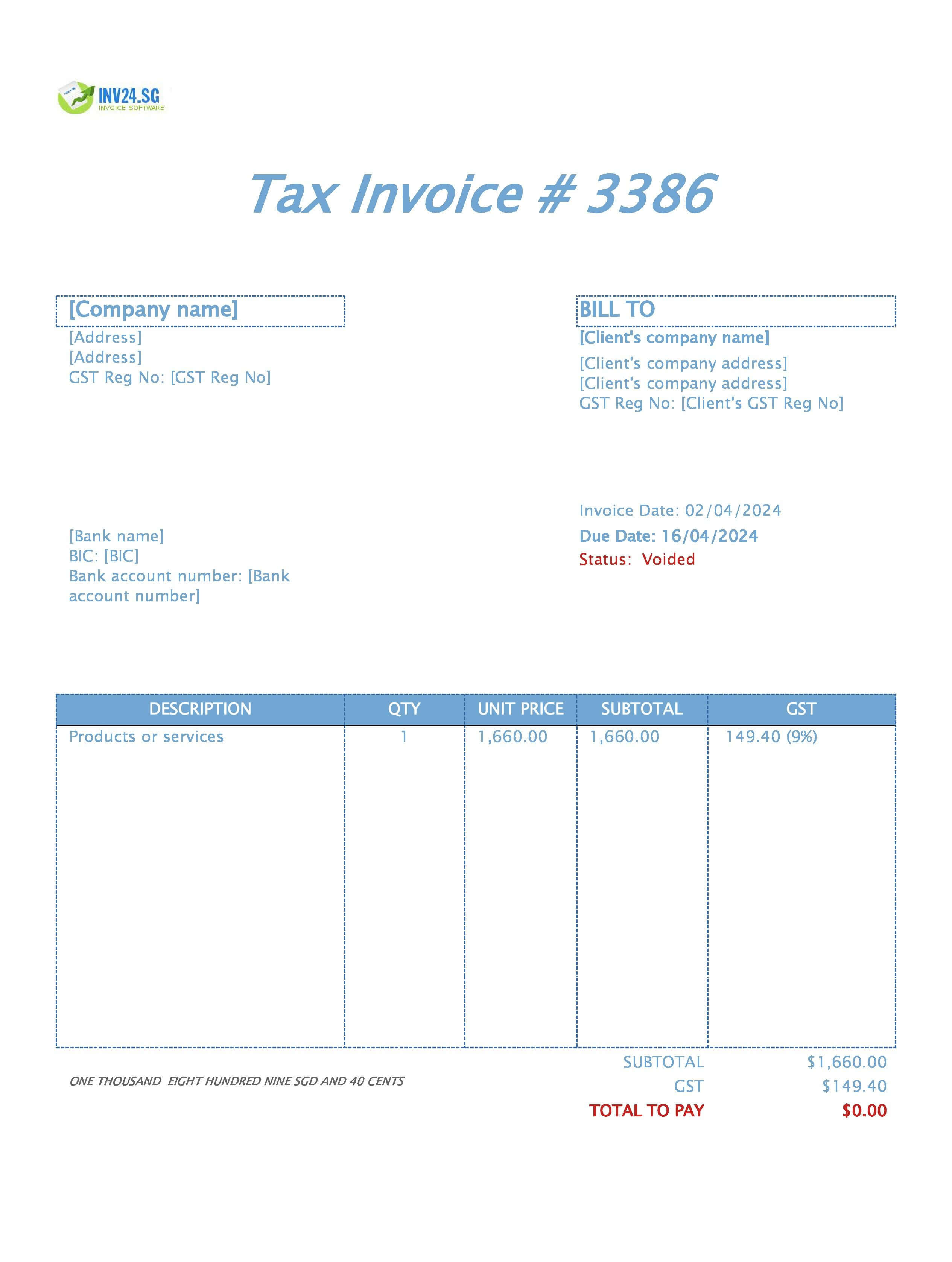 void invoice example
