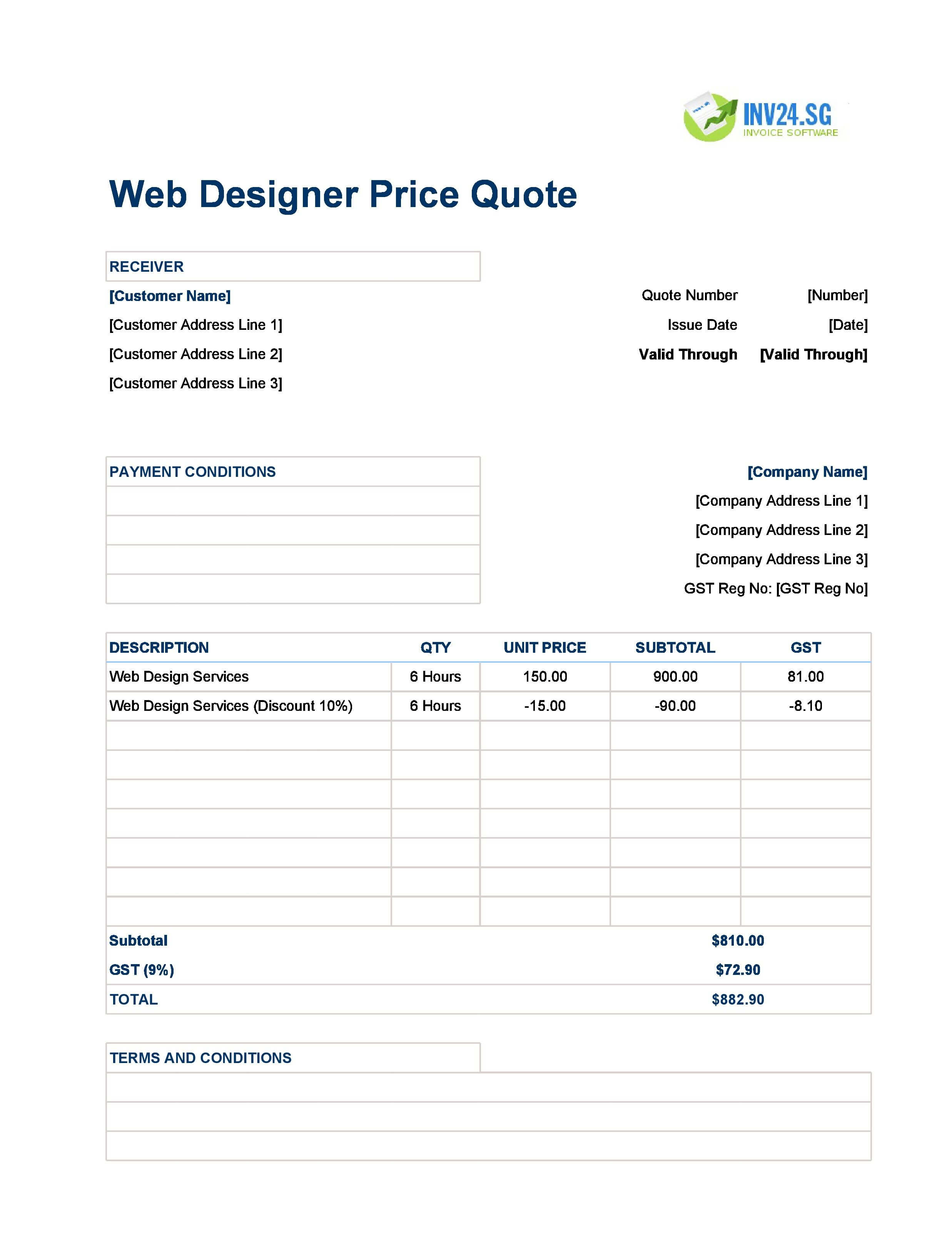 Web Designer Quote Template for Singapore (Excel / Google Sheets) Web Designer Quote Template for Singapore (Excel / Google Sheets)