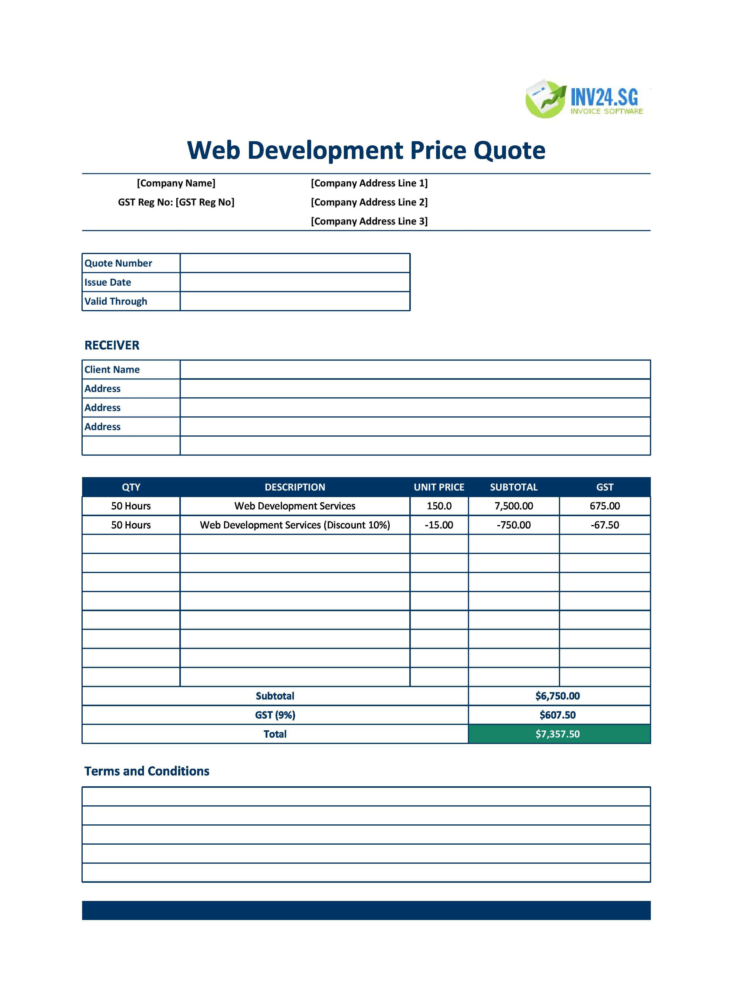 Web Development Quote Template for Singapore (Excel / Google Sheets) Web Development Quote Template for Singapore (Excel / Google Sheets)