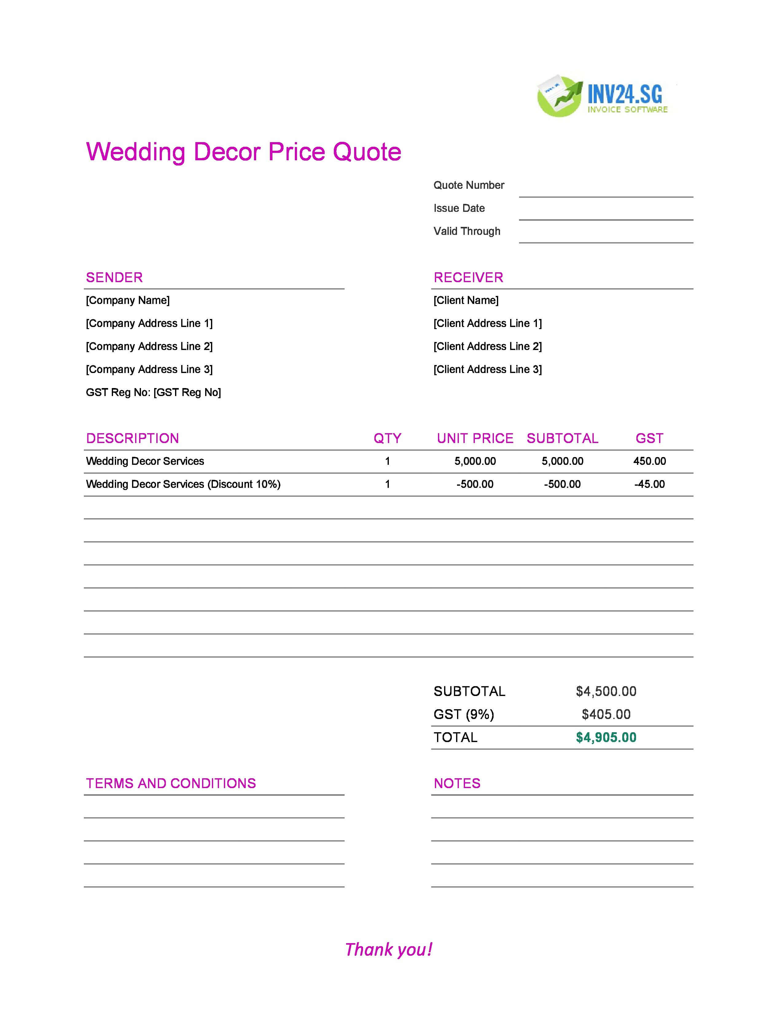 Wedding Decor Quote Template for Singapore (Excel / Google Sheets) Wedding Decor Quote Template for Singapore (Excel / Google Sheets)