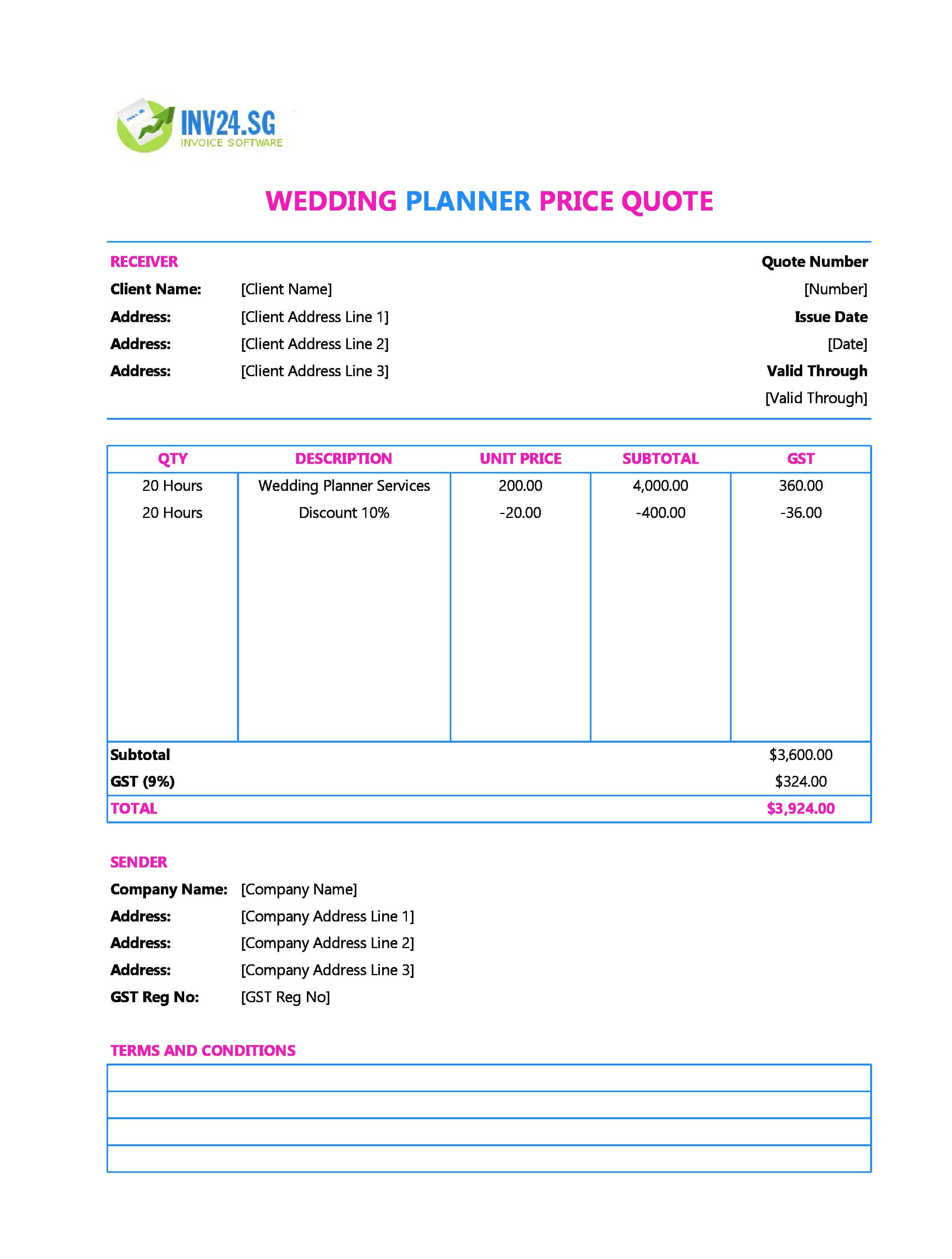 Wedding Planner Quote Template for Singapore (Excel / Google Sheets) Wedding Planner Quote Template for Singapore (Excel / Google Sheets)