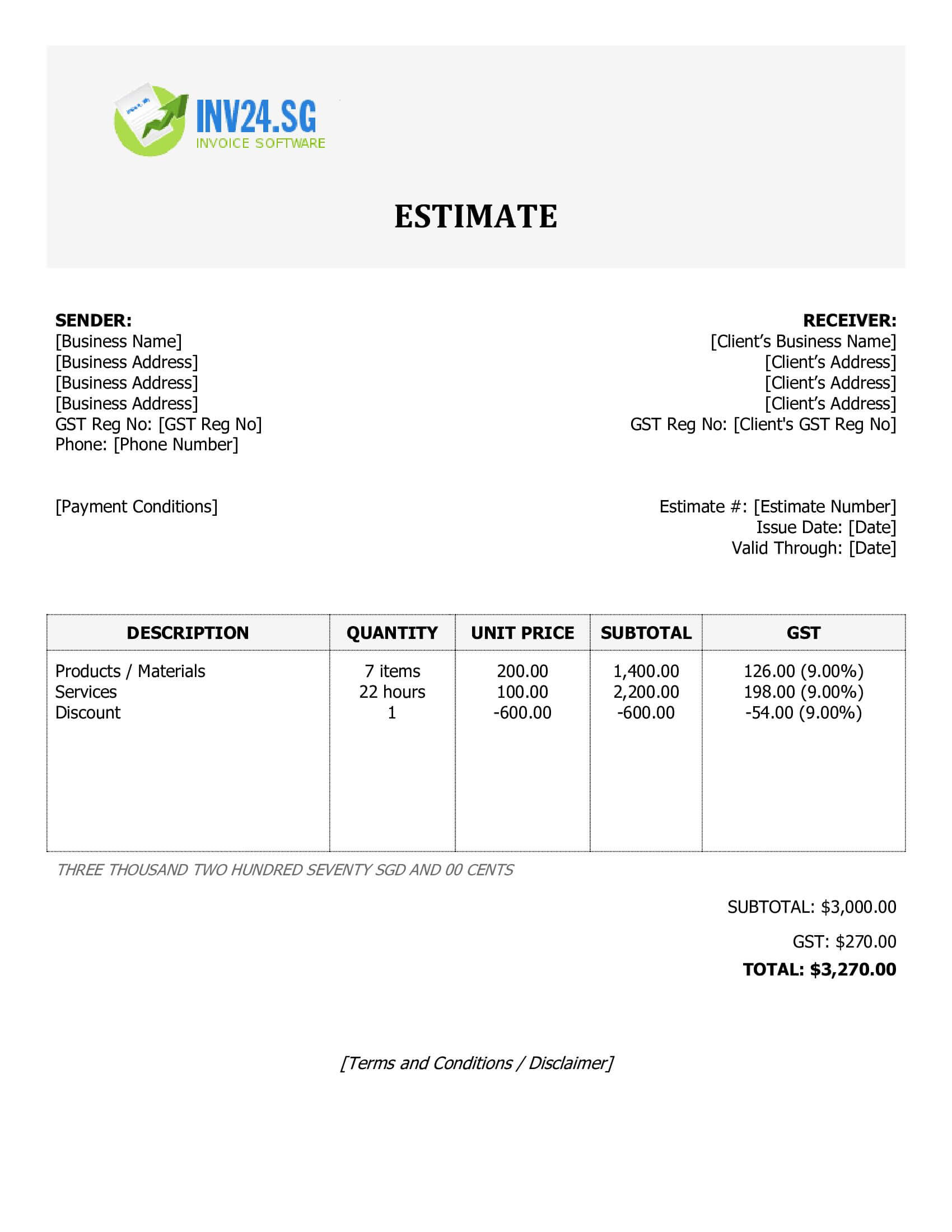 Work Estimate Template for Singapore (Word / Google Docs)