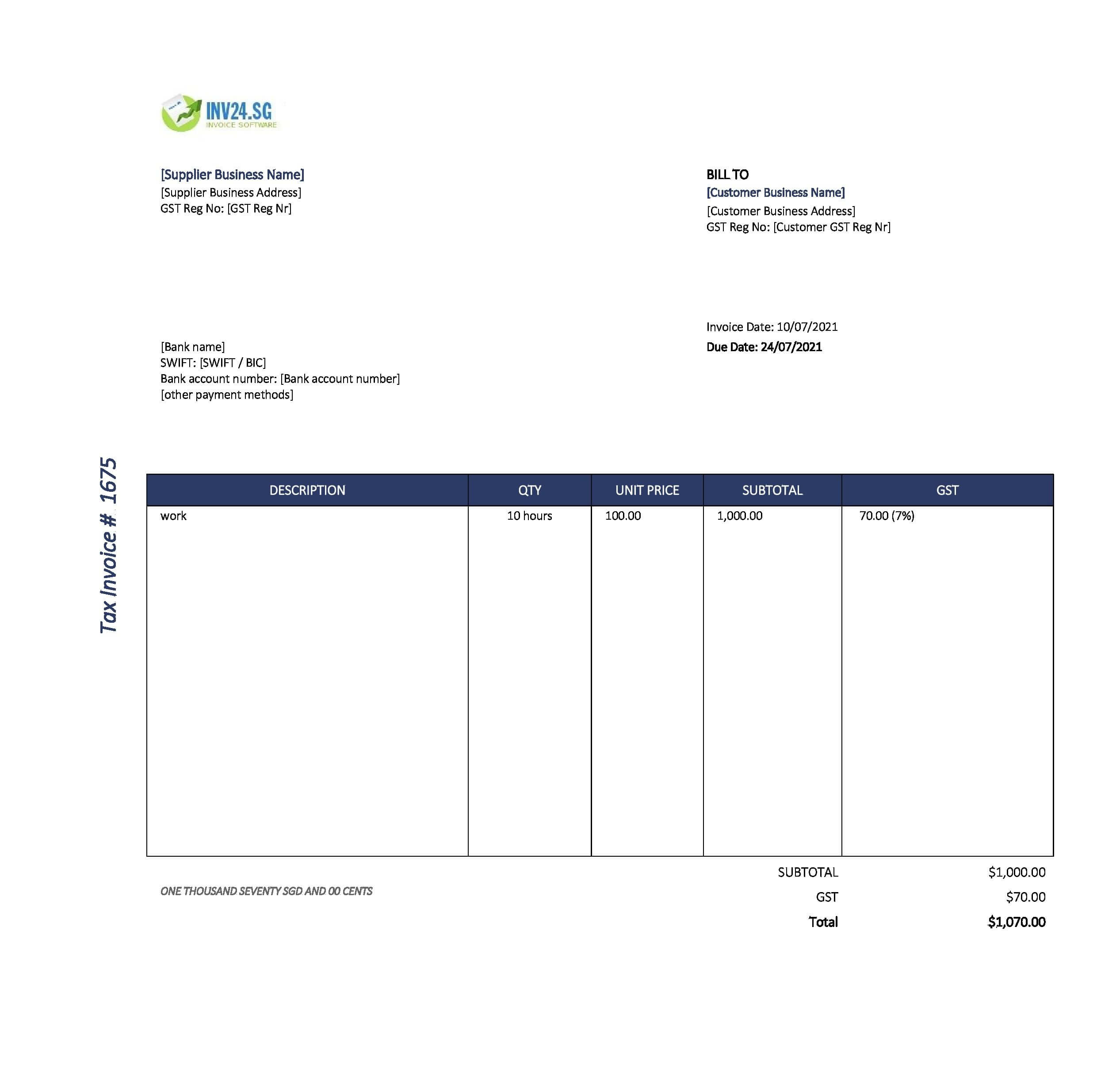 work invoice template singapore