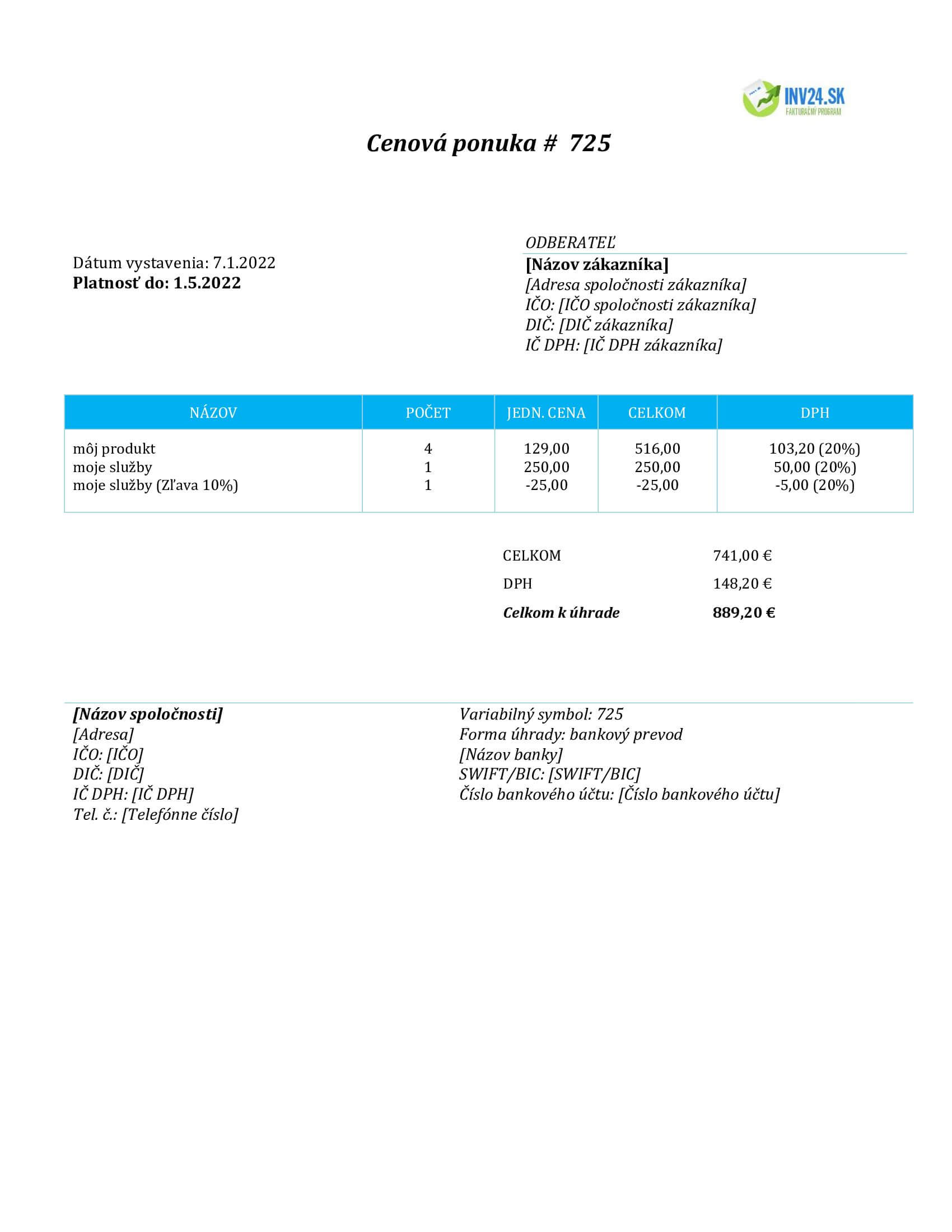 cenová ponuka online vzor cenová ponuka online vzor