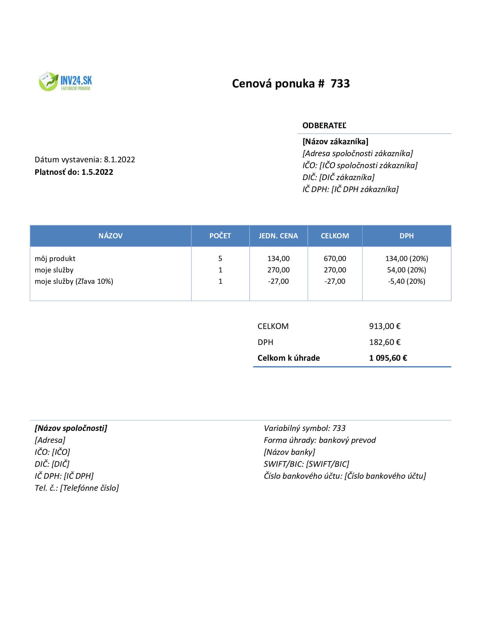 cenová ponuka vzor listu cenová ponuka vzor listu