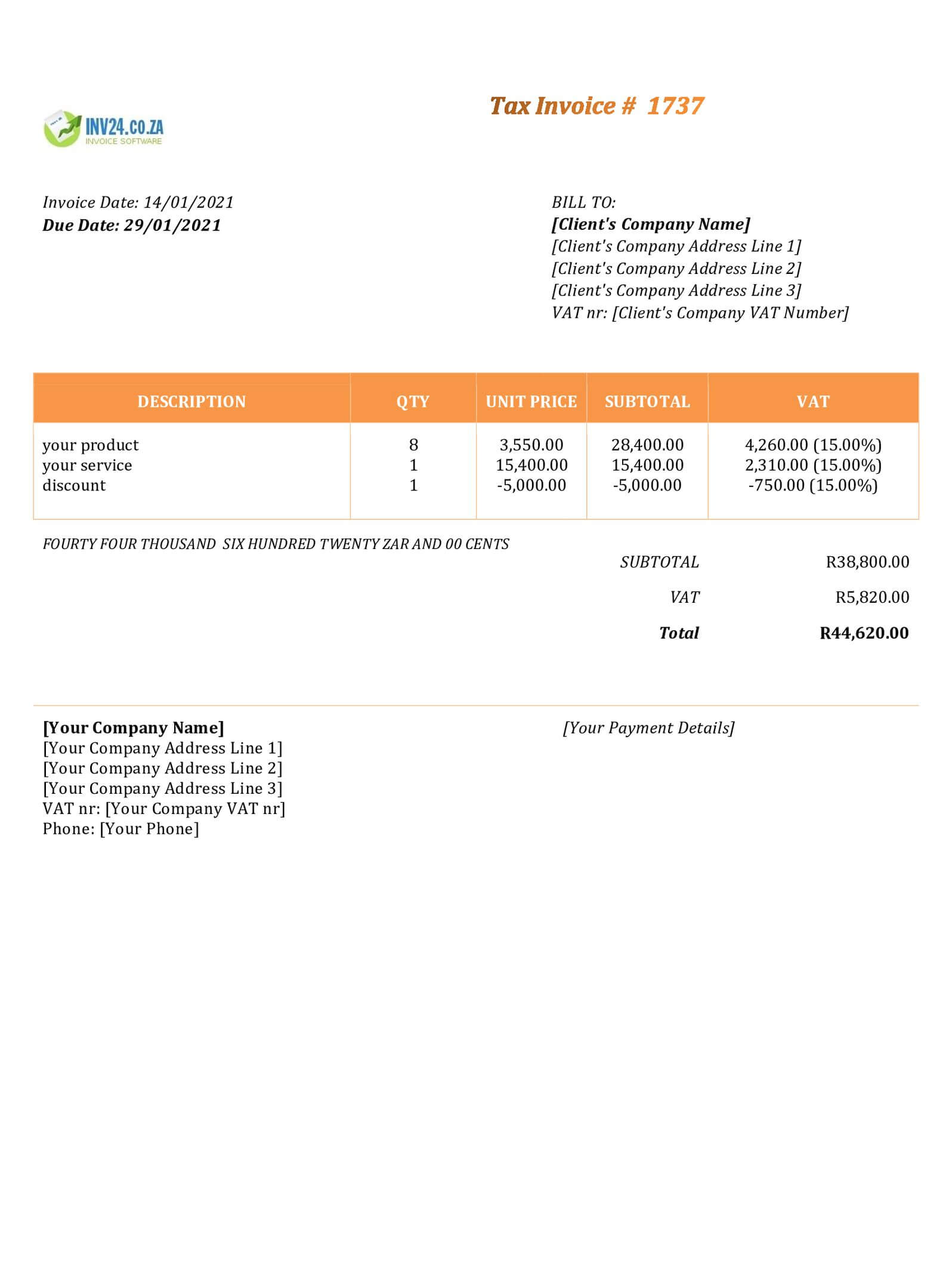 South African Invoice Template